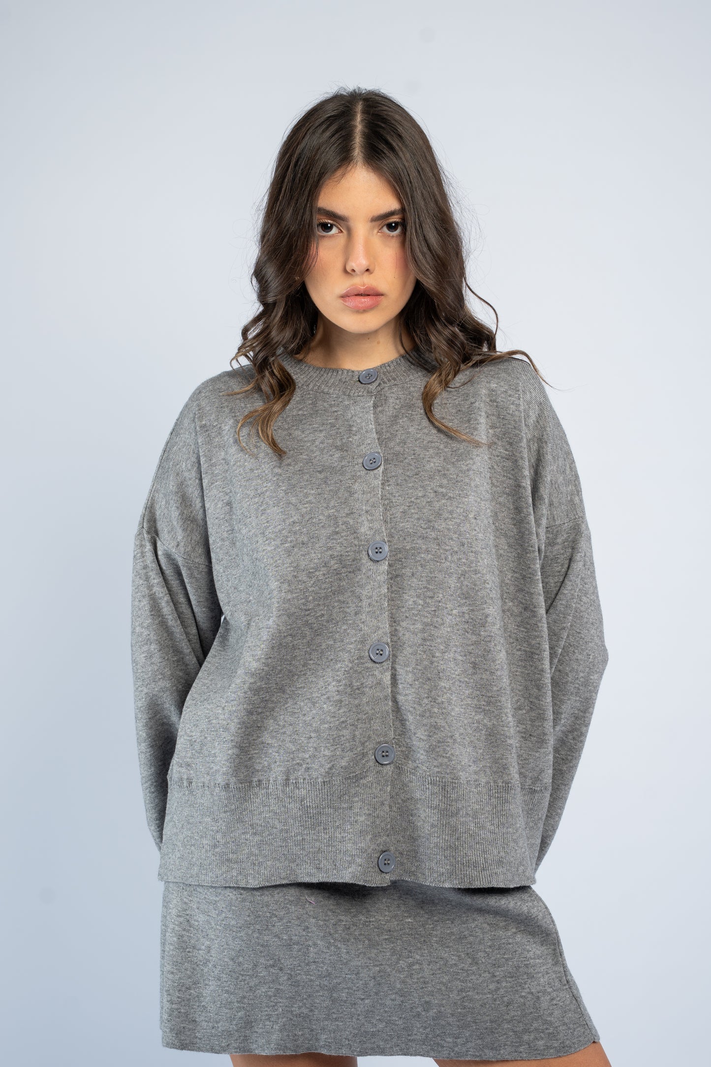 Cardigan skirt knit set