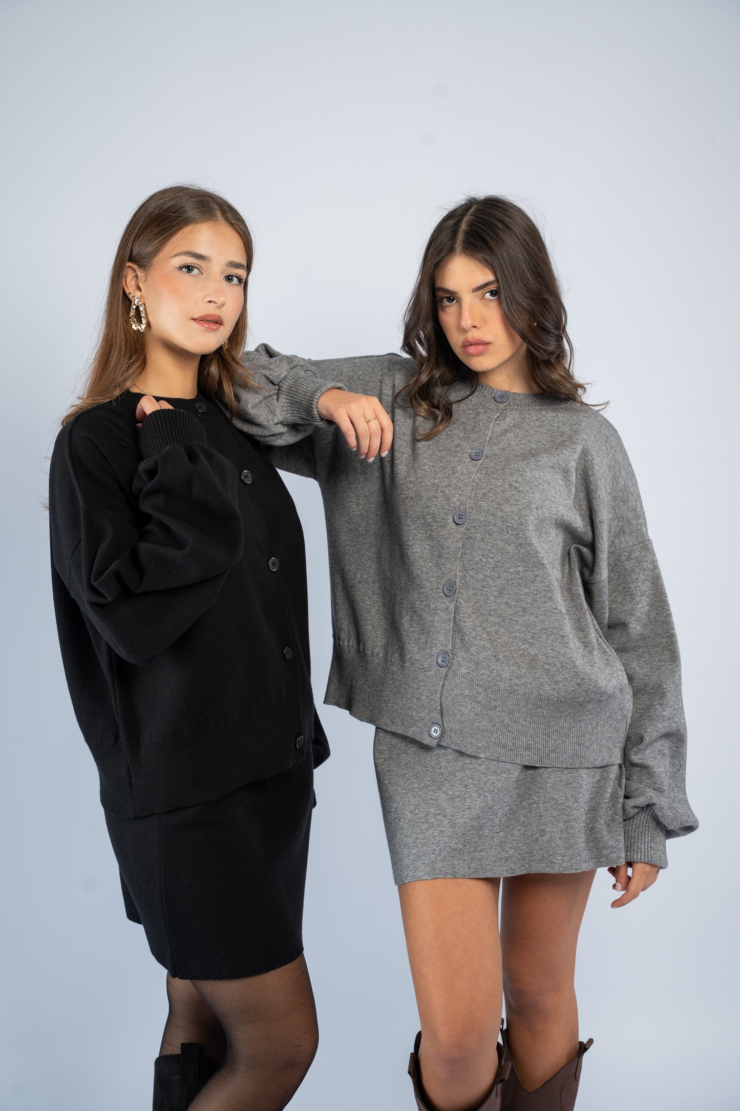 Cardigan skirt knit set