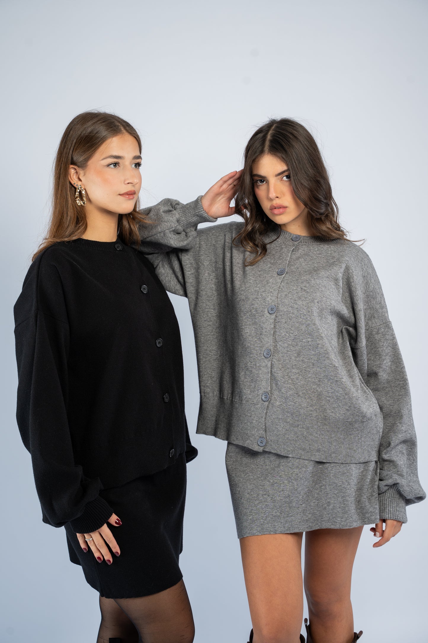 Cardigan skirt knit set