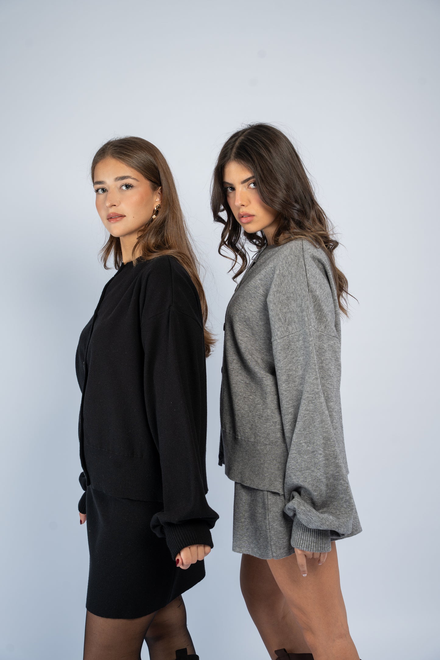 Cardigan skirt knit set