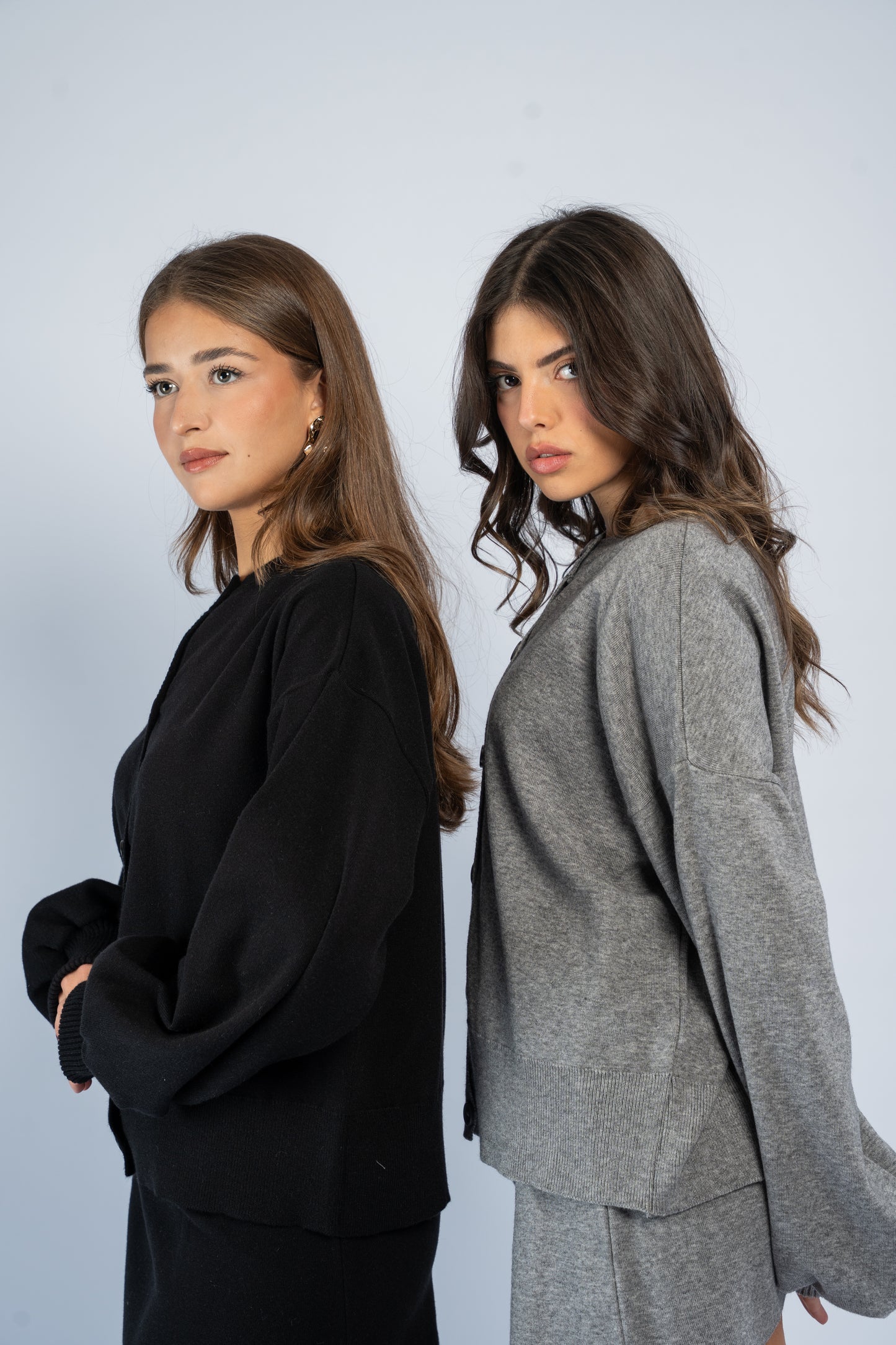 Cardigan skirt knit set