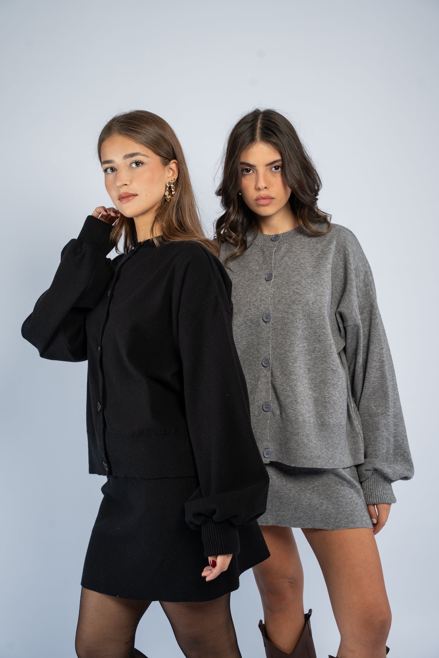 Cardigan skirt knit set