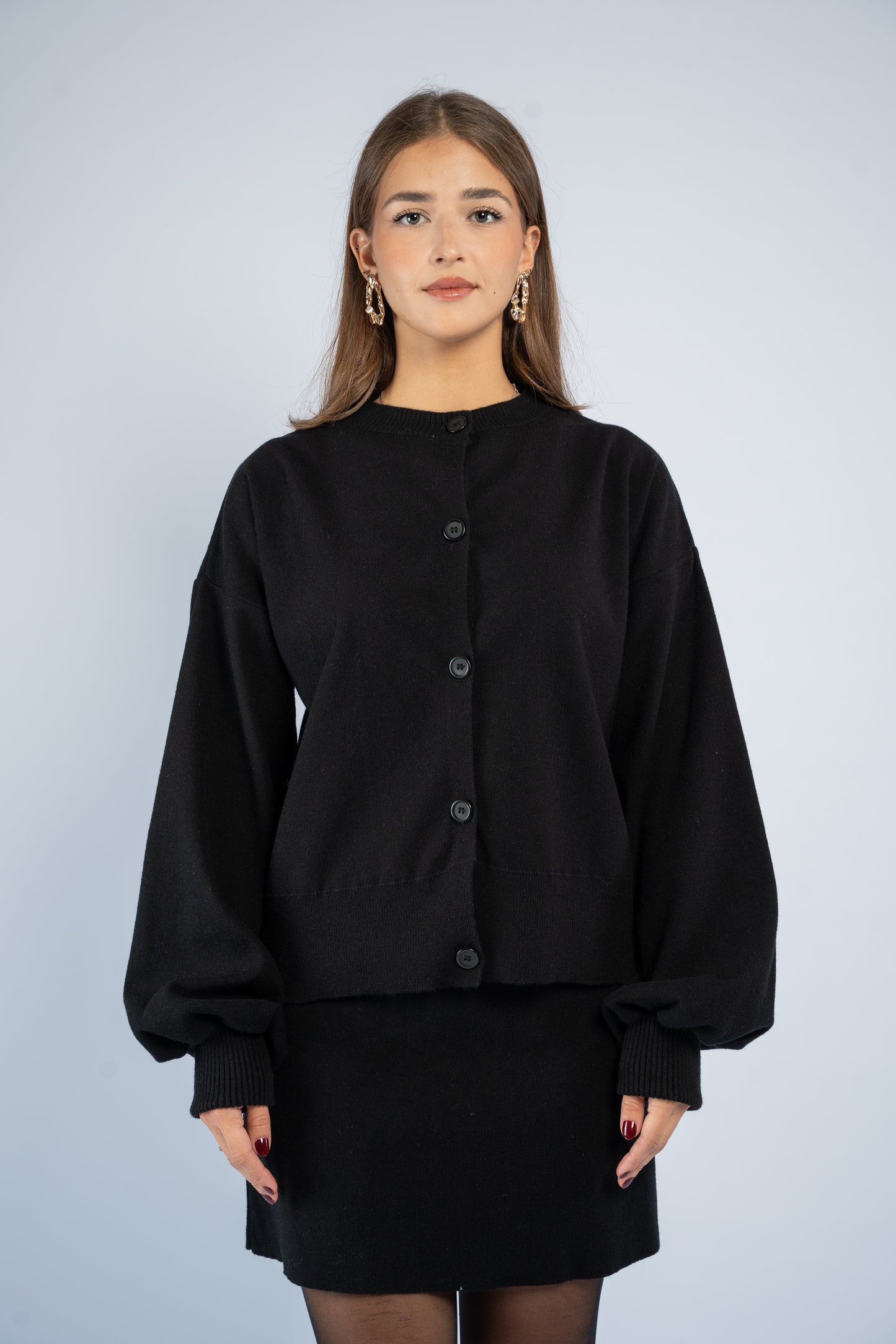 Cardigan skirt knit set