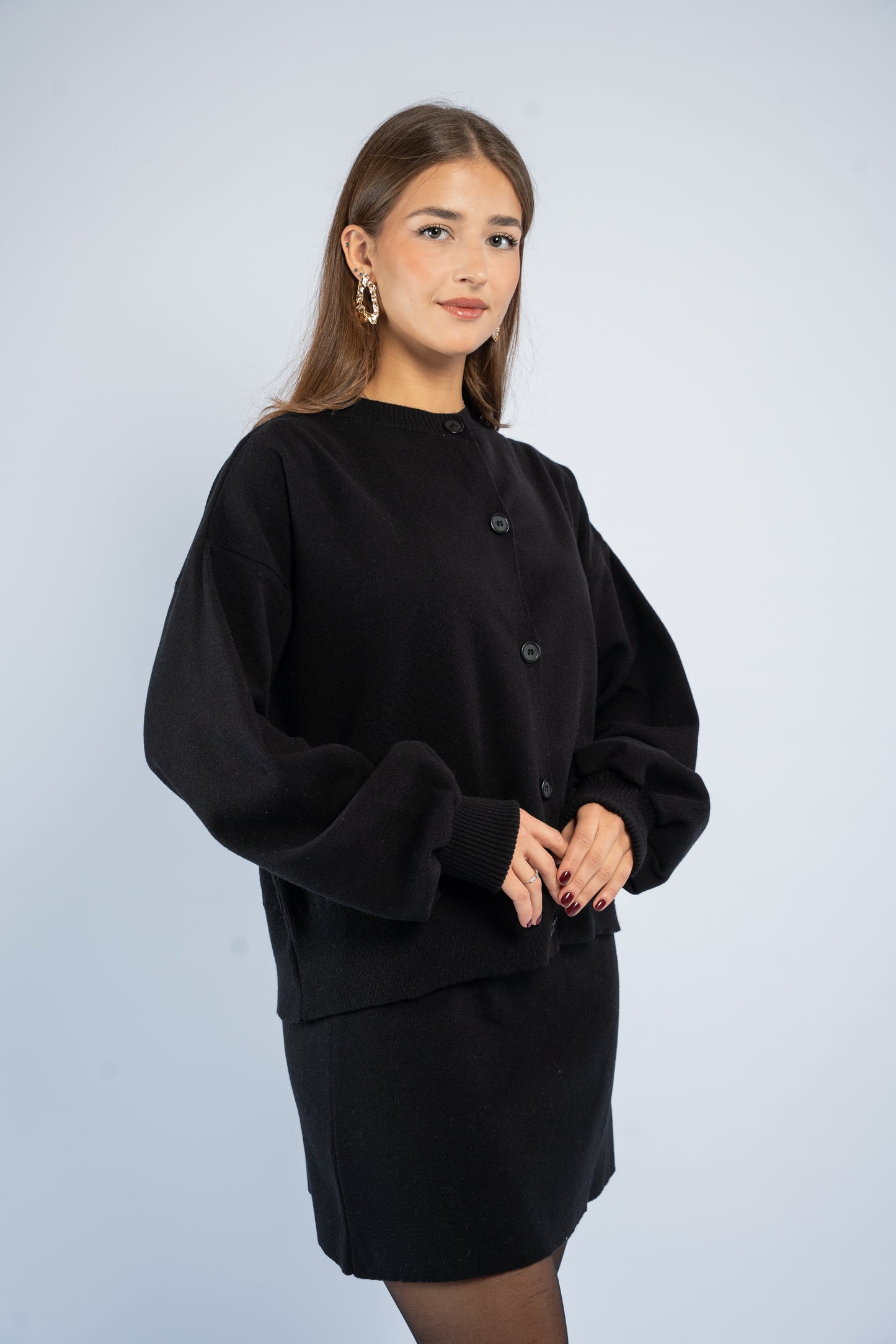 Cardigan skirt knit set