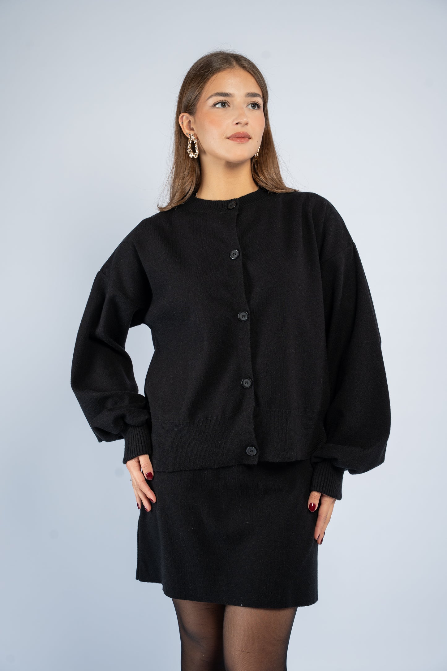 Cardigan skirt knit set