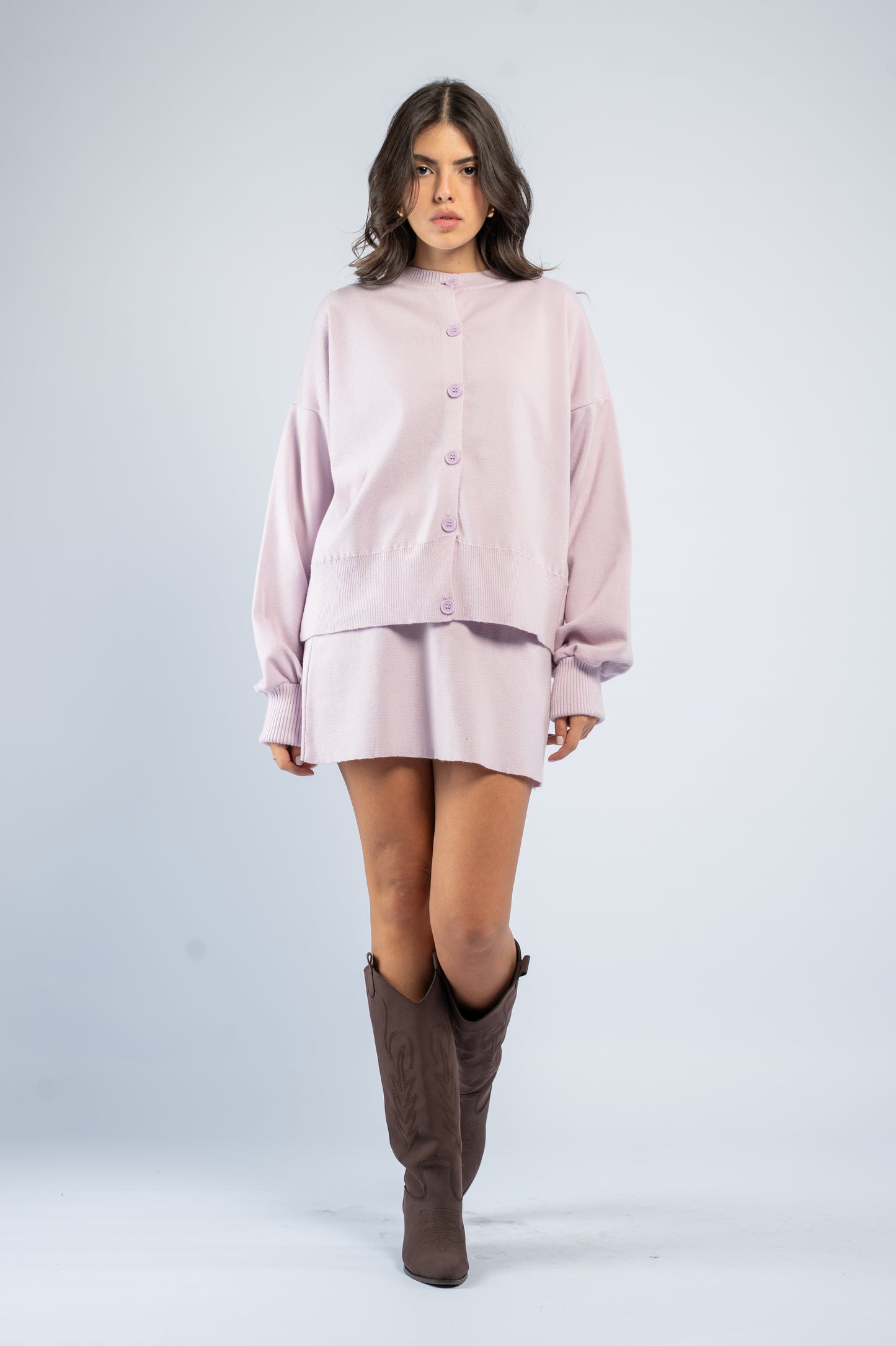 Cardigan skirt knit set