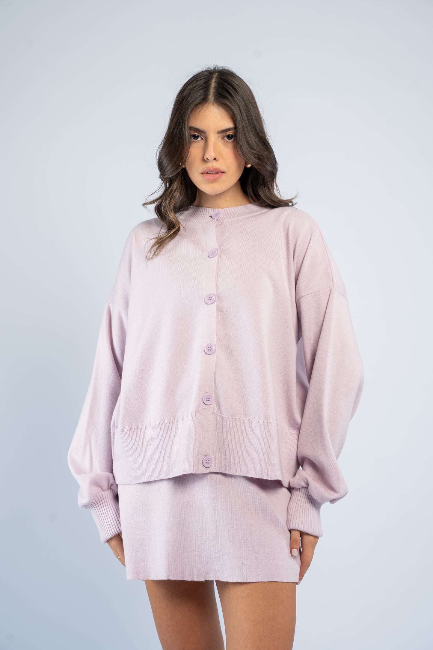 Cardigan skirt knit set