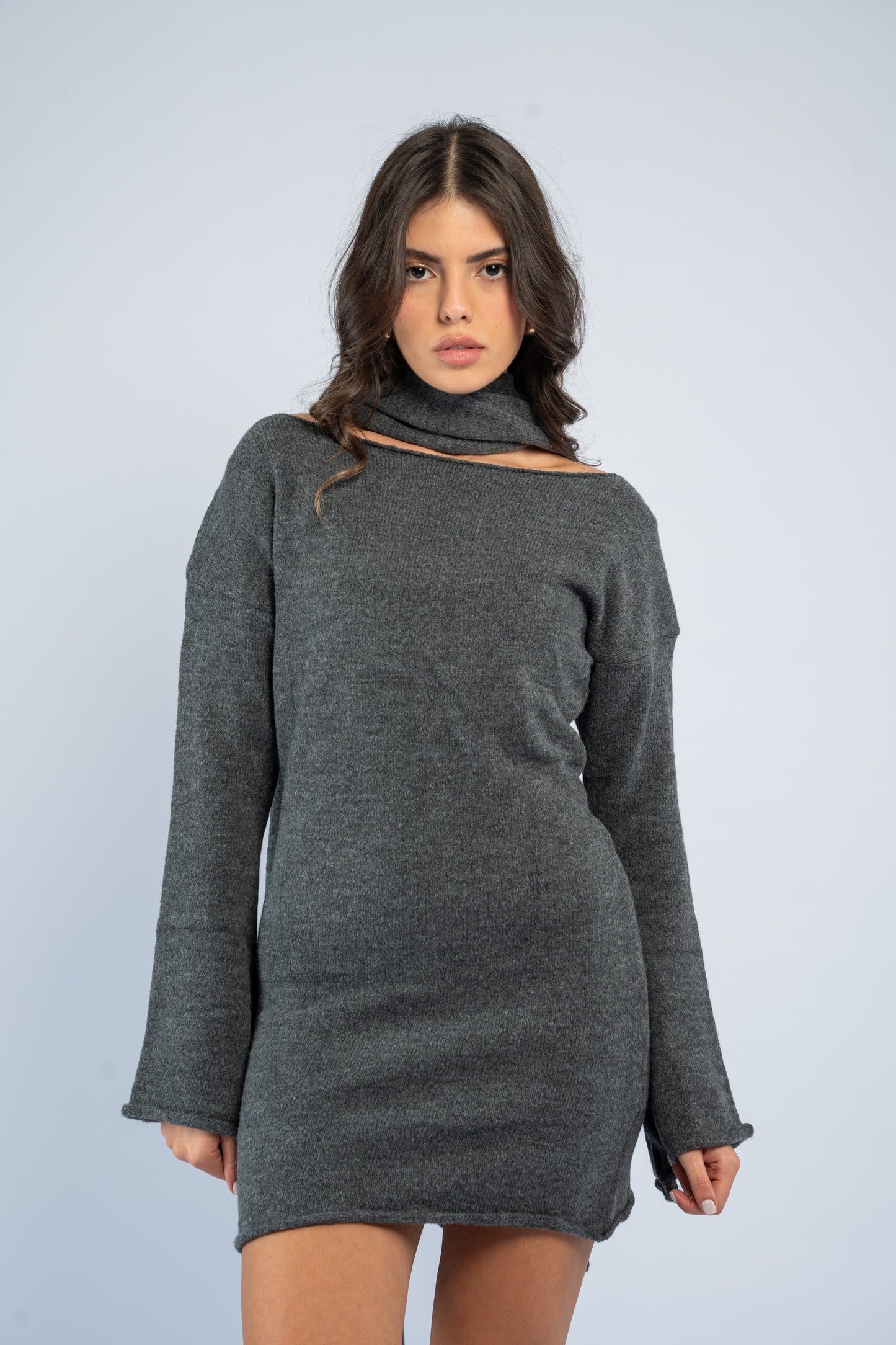 Wool dress with scarf