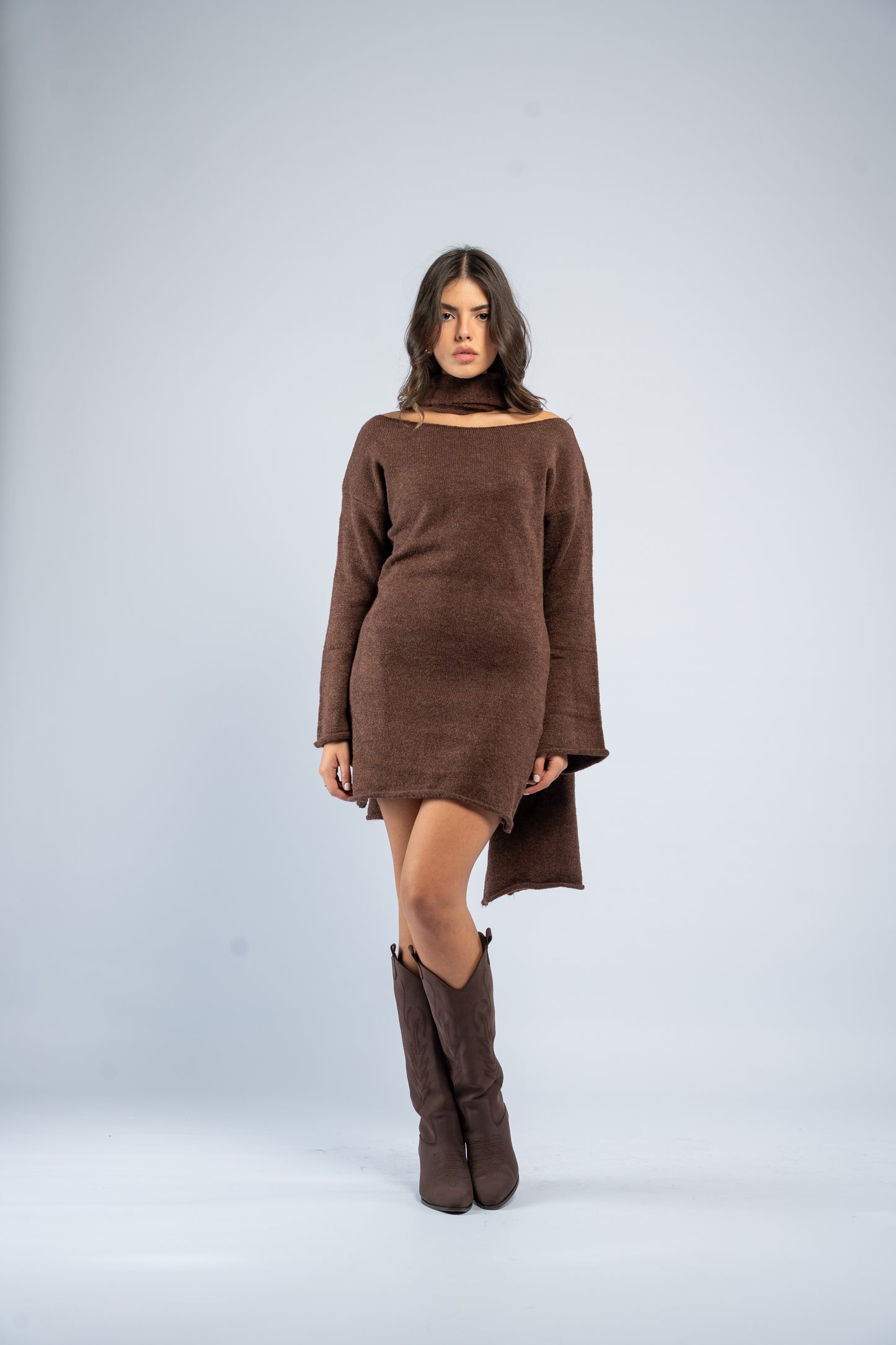 Wool dress with scarf