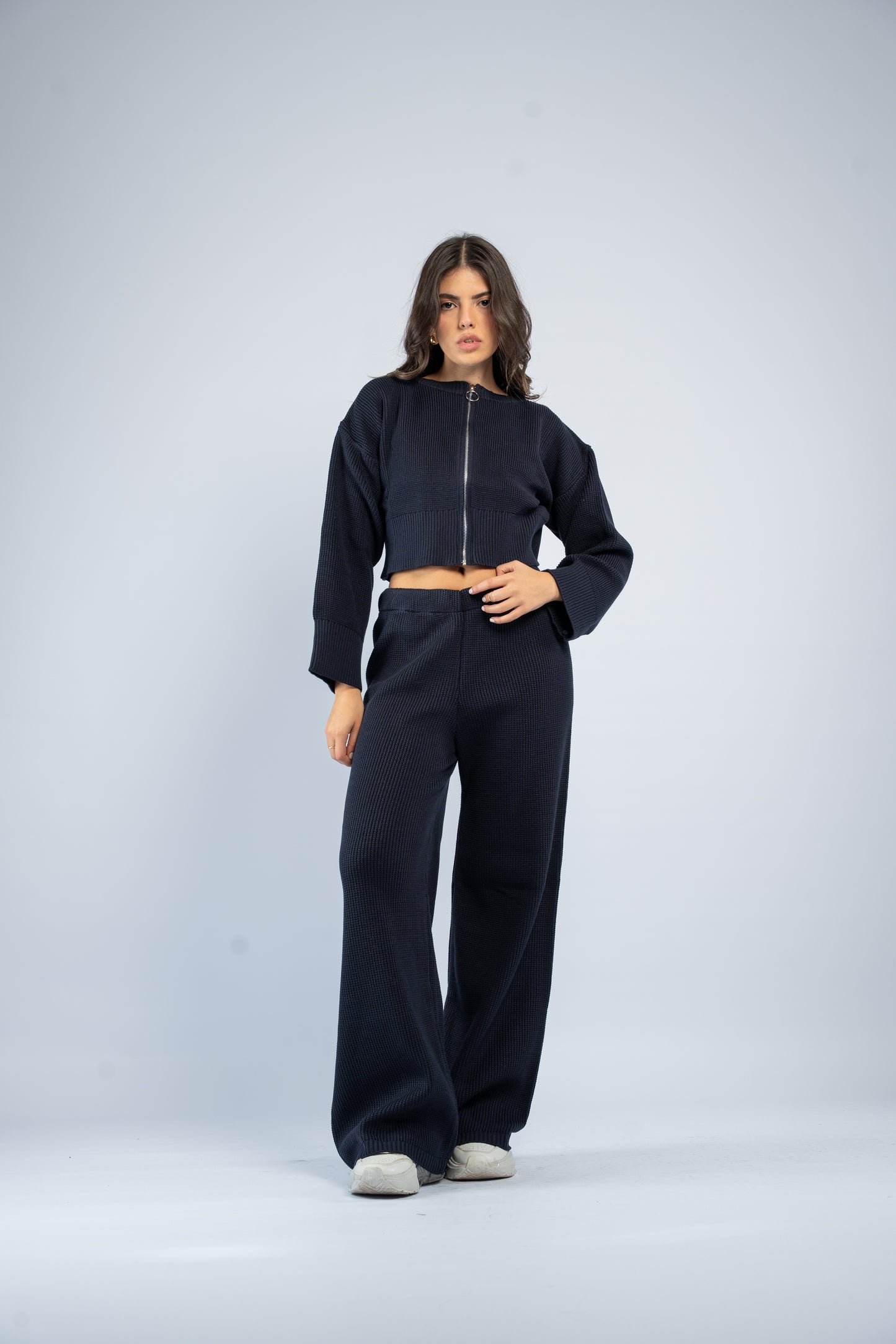 Cropped jacket knit set