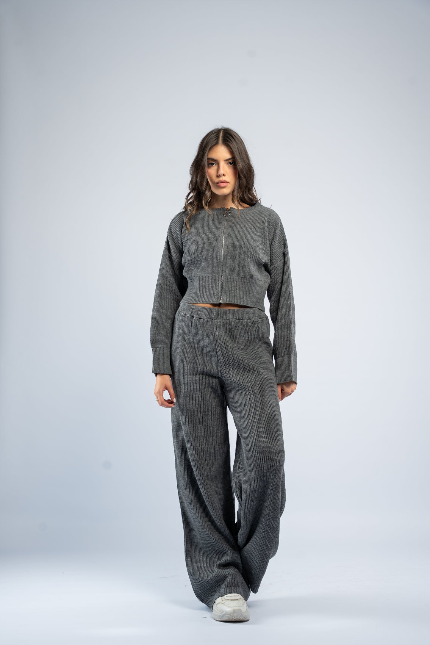 Cropped jacket knit set