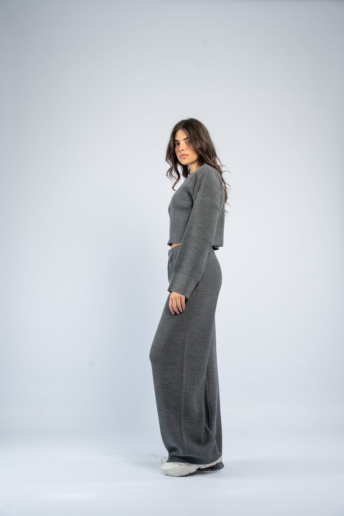 Cropped jacket knit set