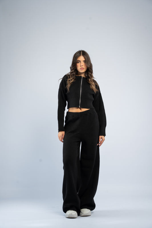 Cropped jacket knit set