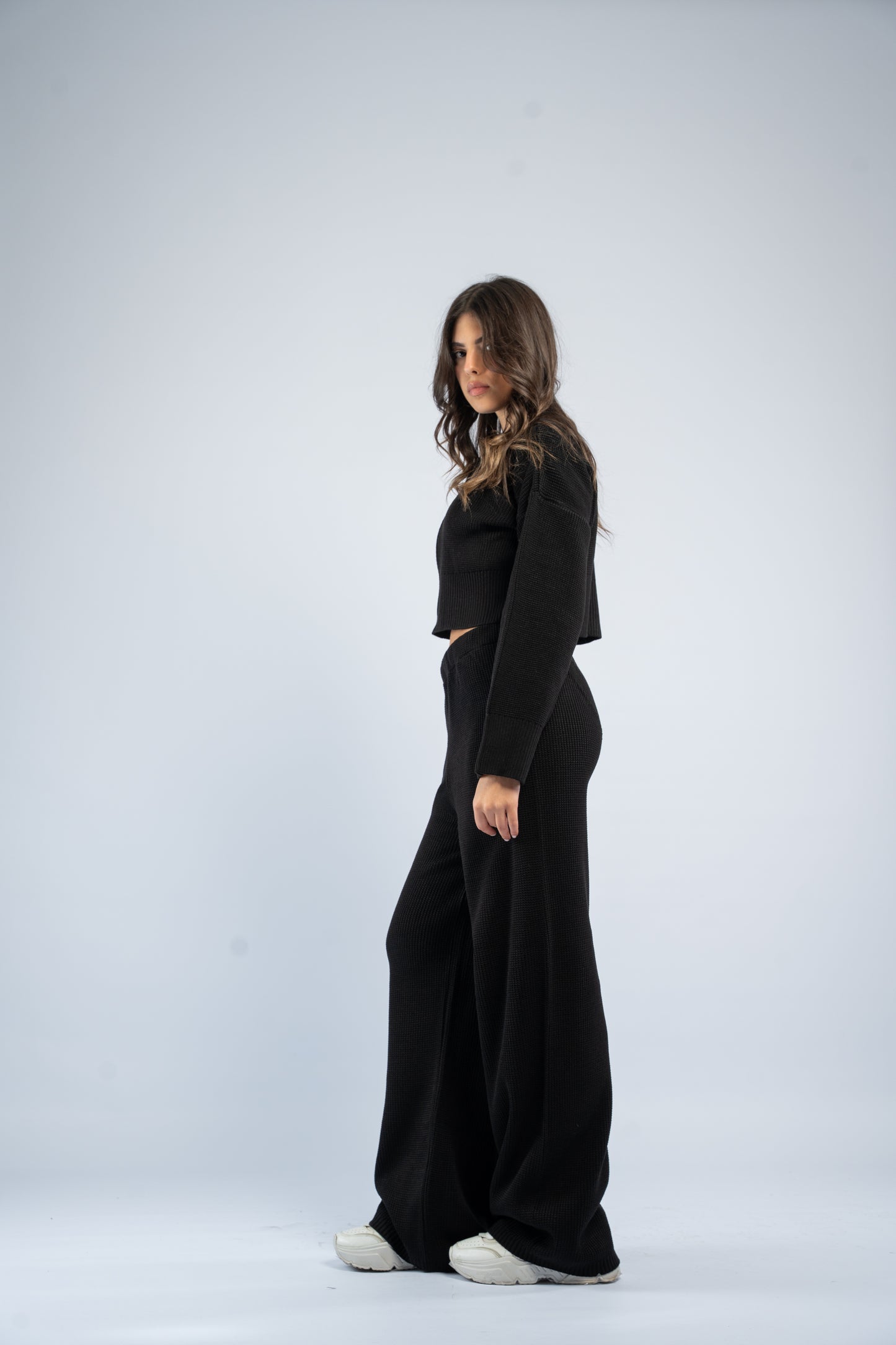 Cropped jacket knit set