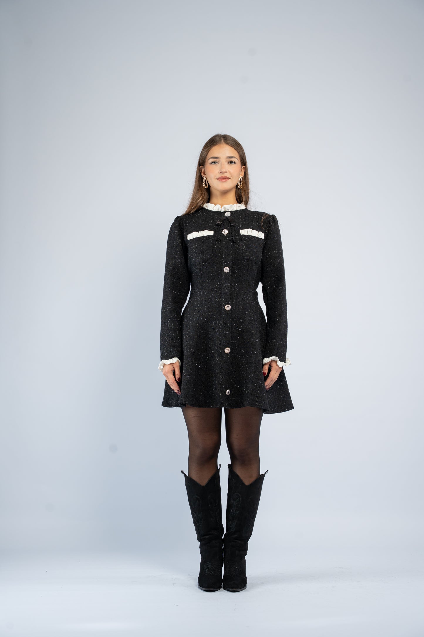 Buttoned tweed dress