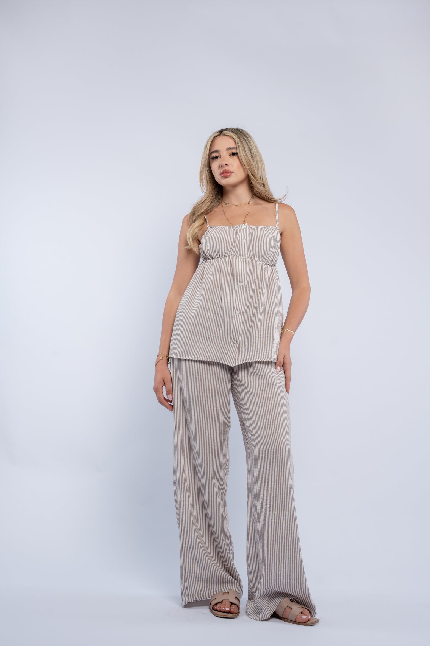 Breeze button striped set