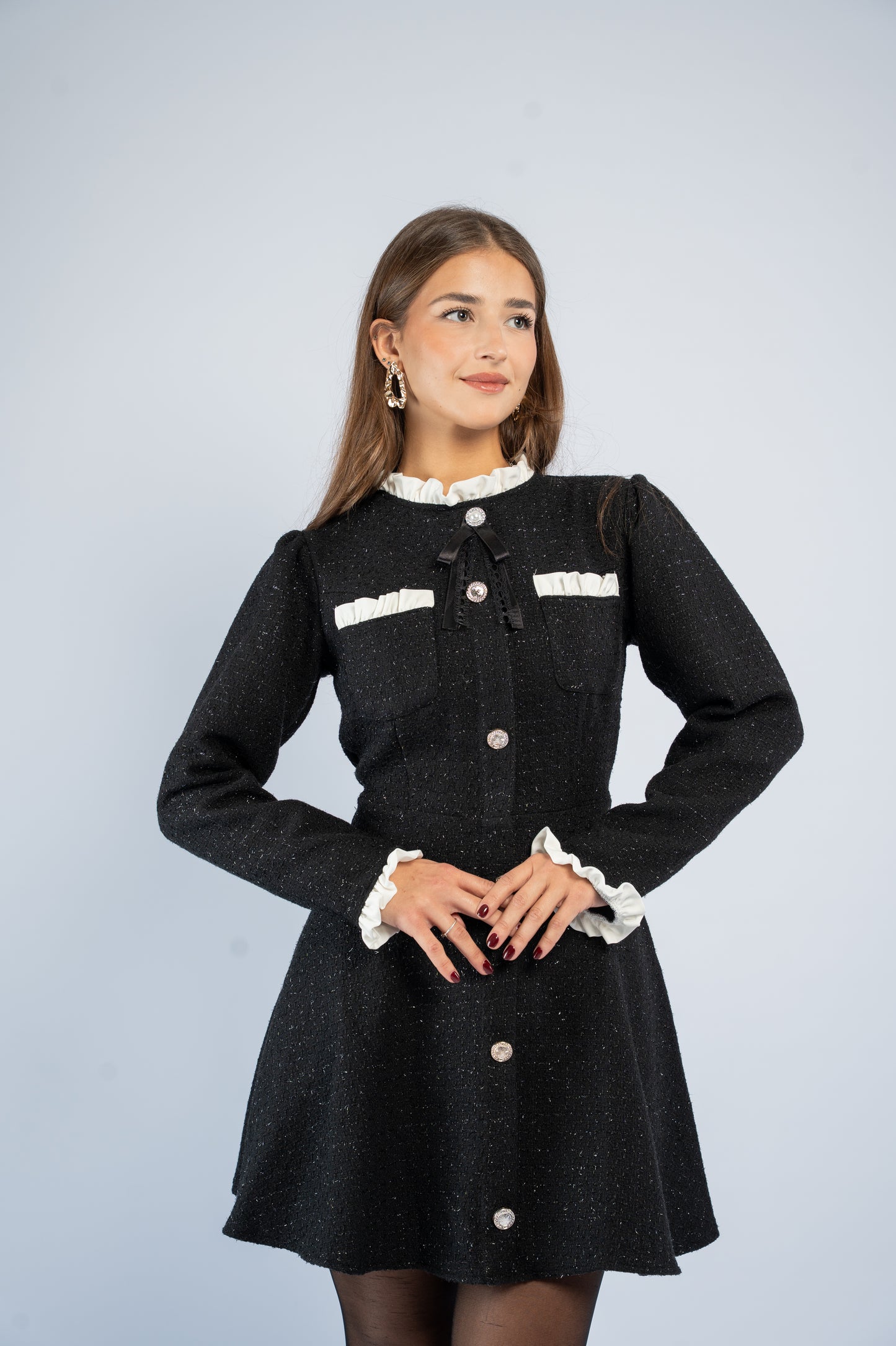Buttoned tweed dress