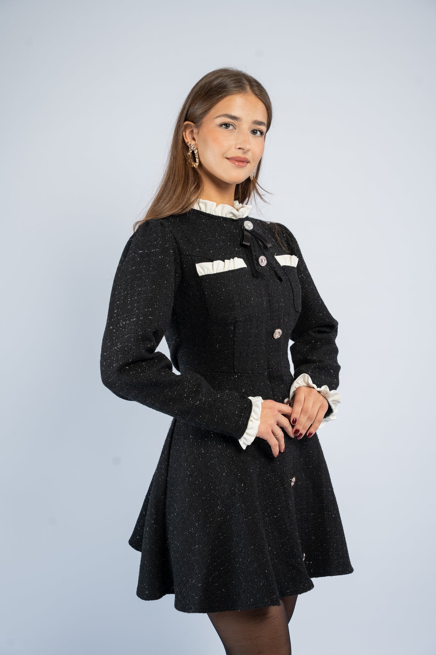 Buttoned tweed dress