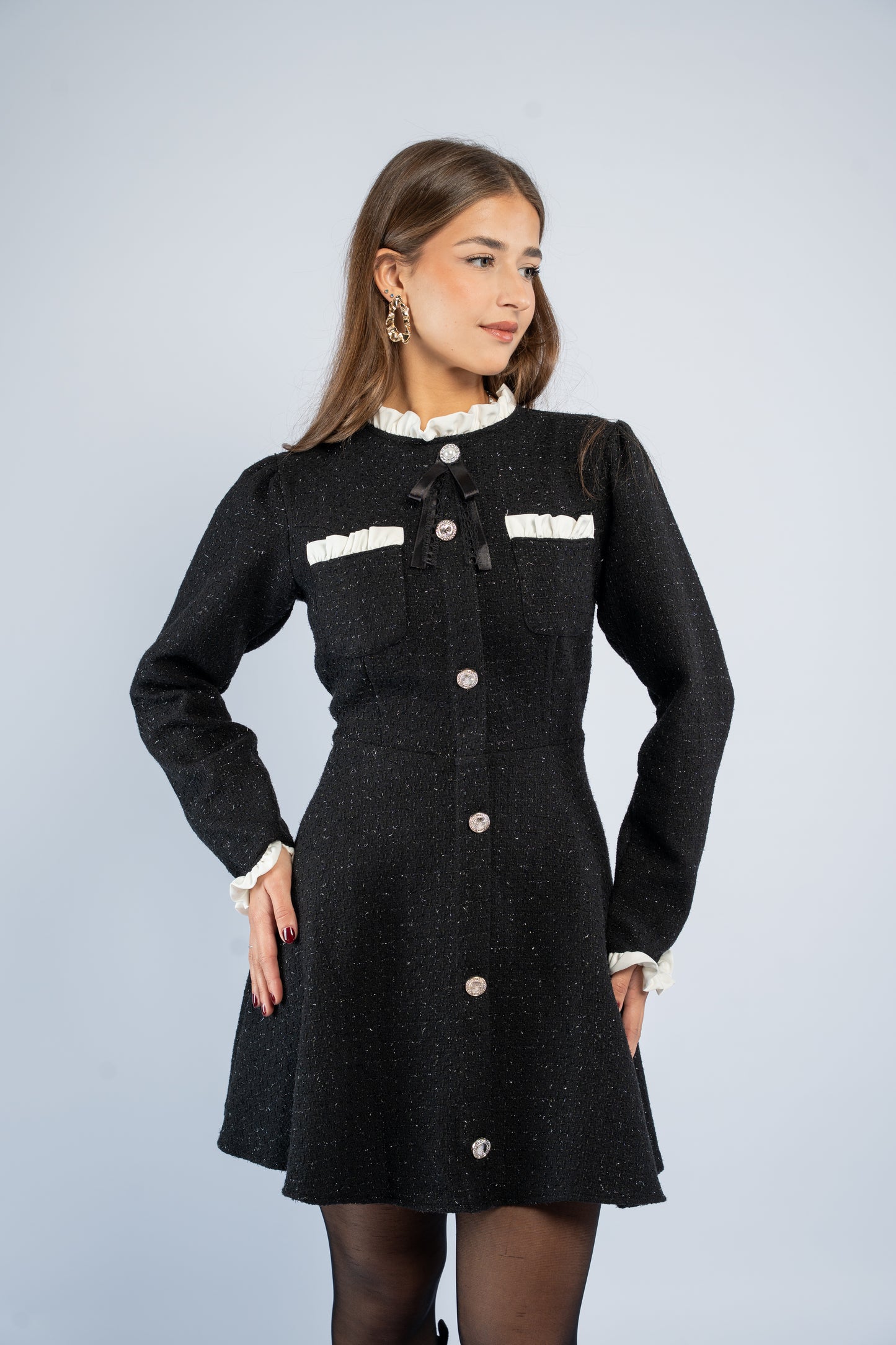 Buttoned tweed dress