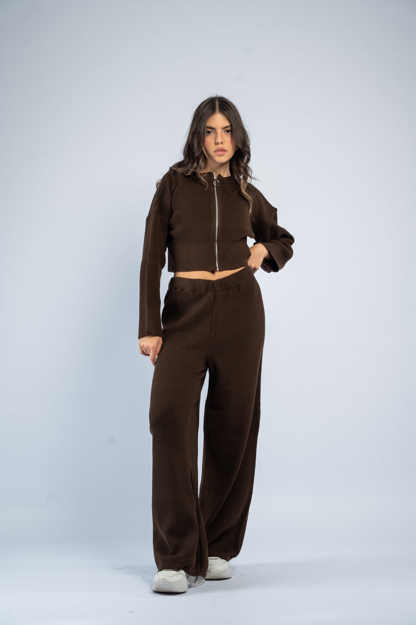 Cropped jacket knit set