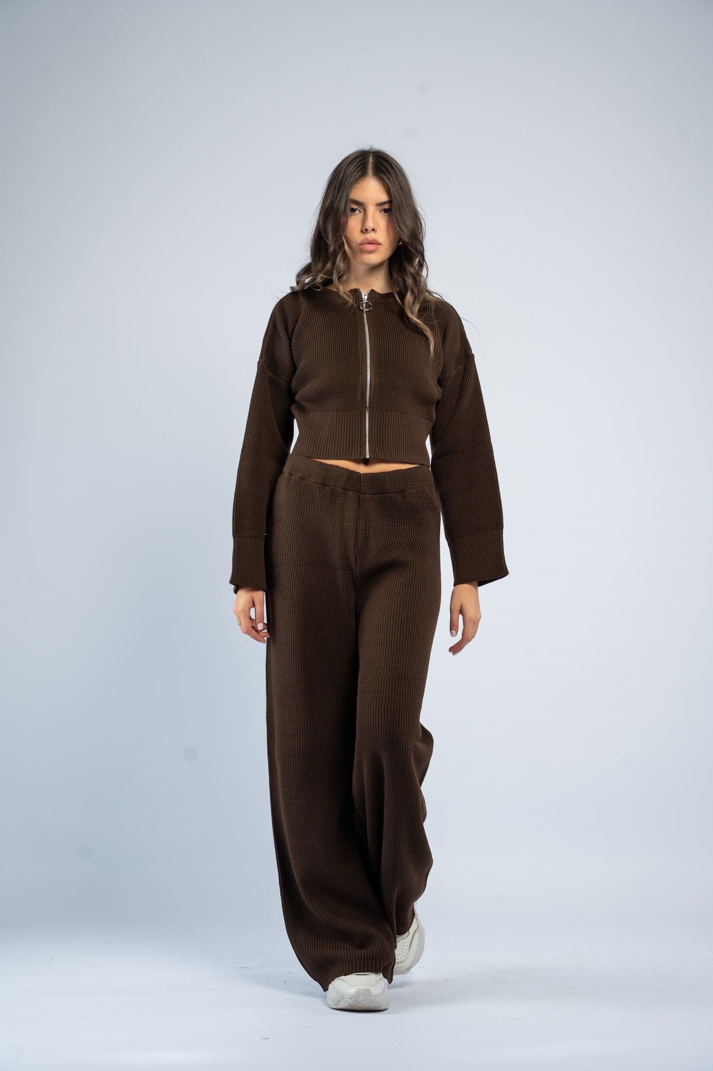 Cropped jacket knit set