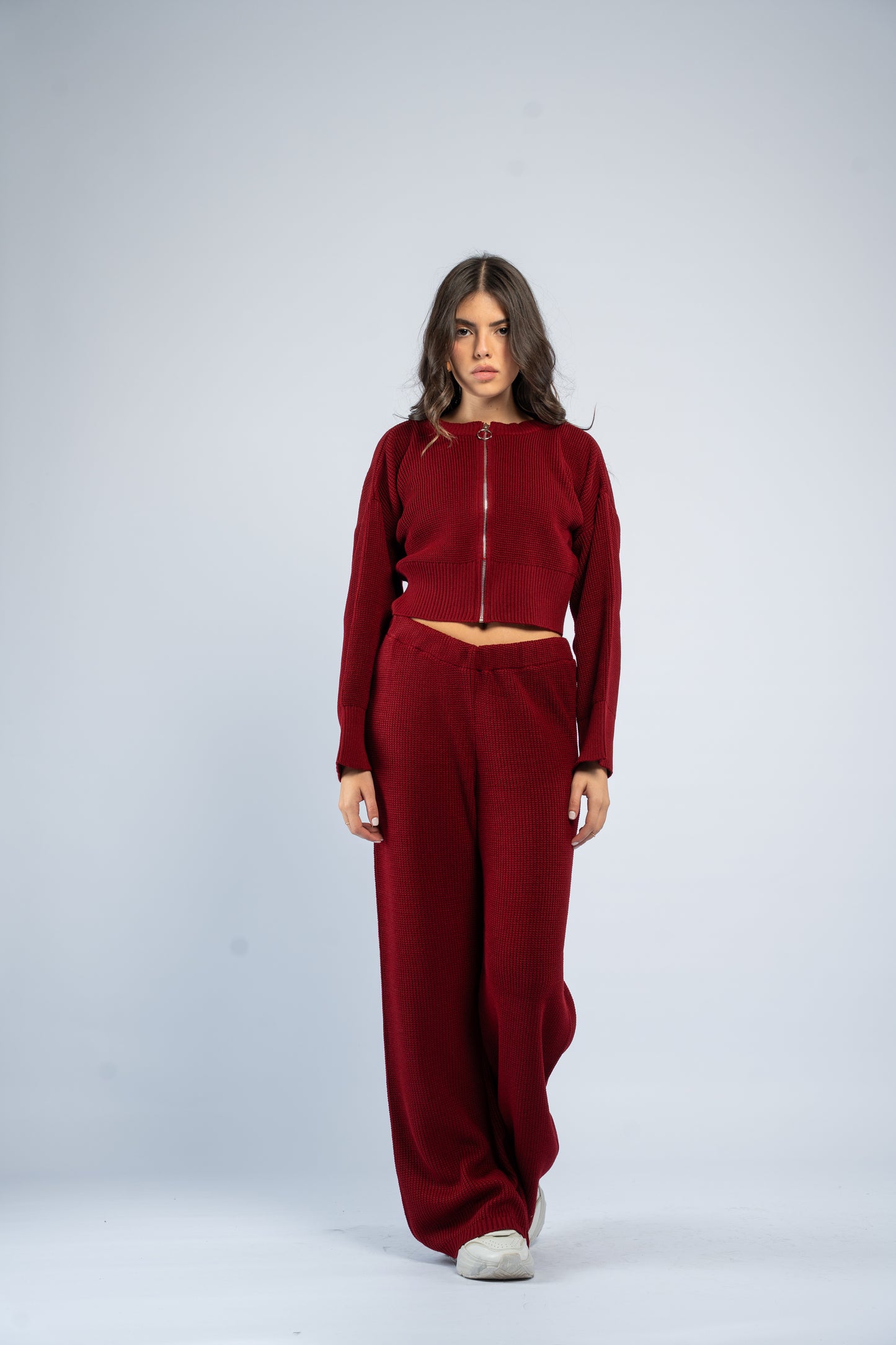 Cropped jacket knit set