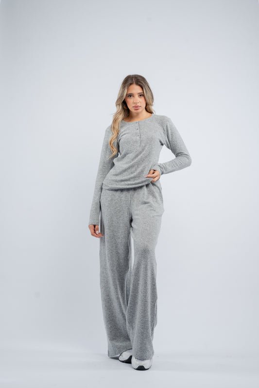 Soft knit buttoned set