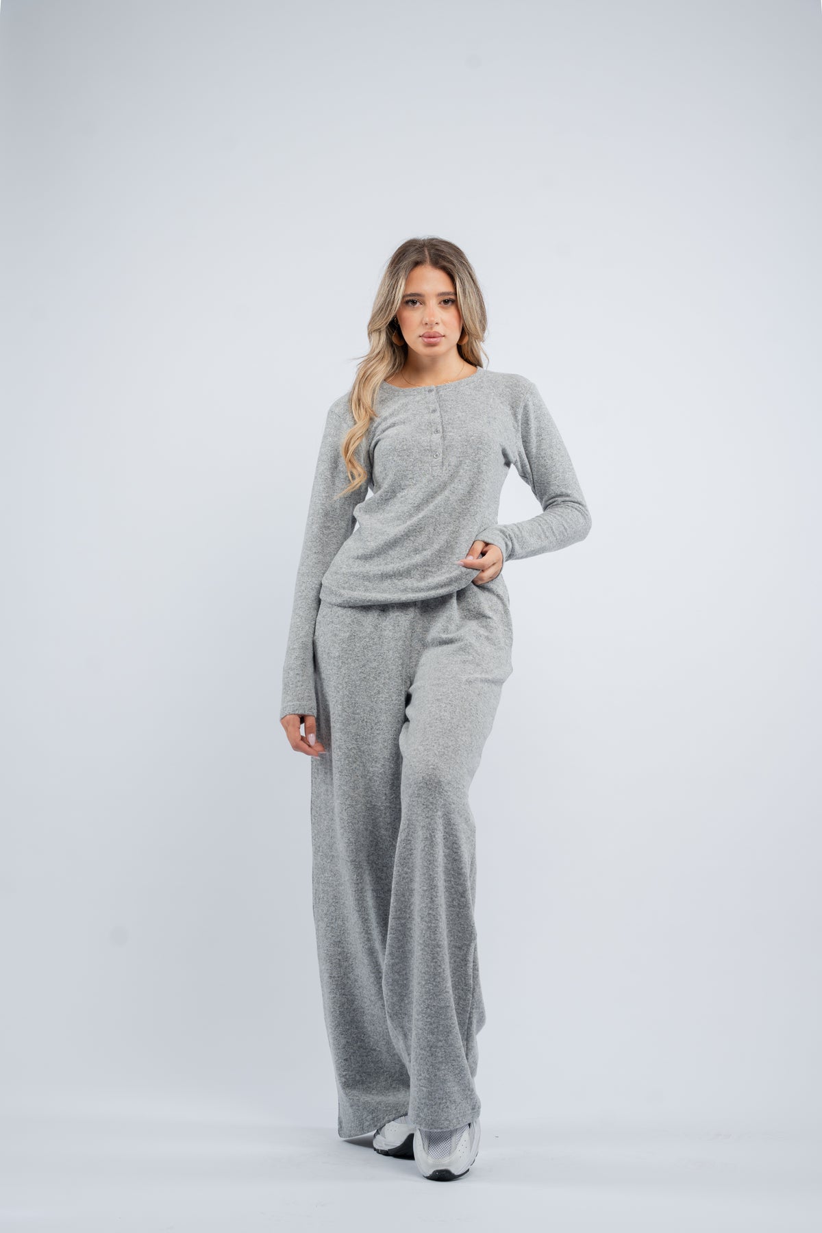 Soft knit buttoned set
