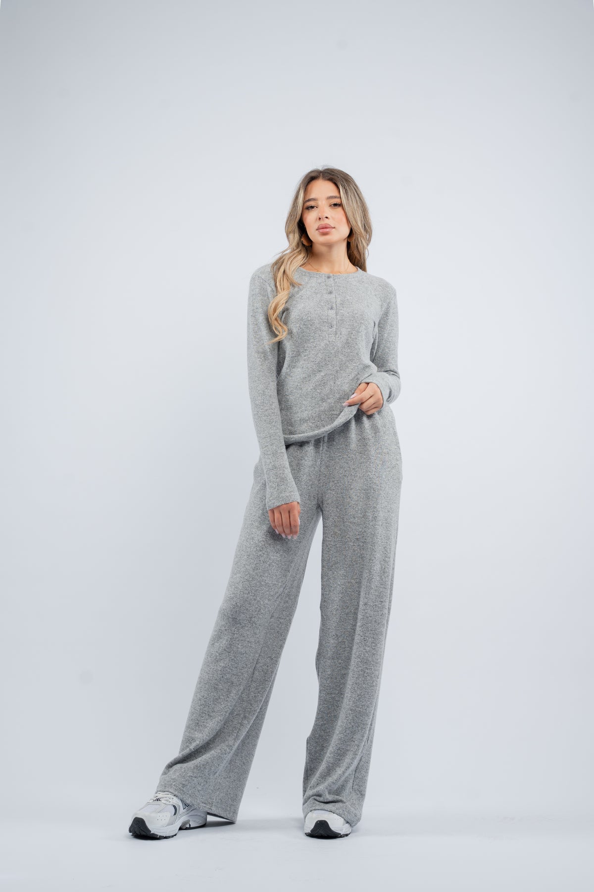 Soft knit buttoned set