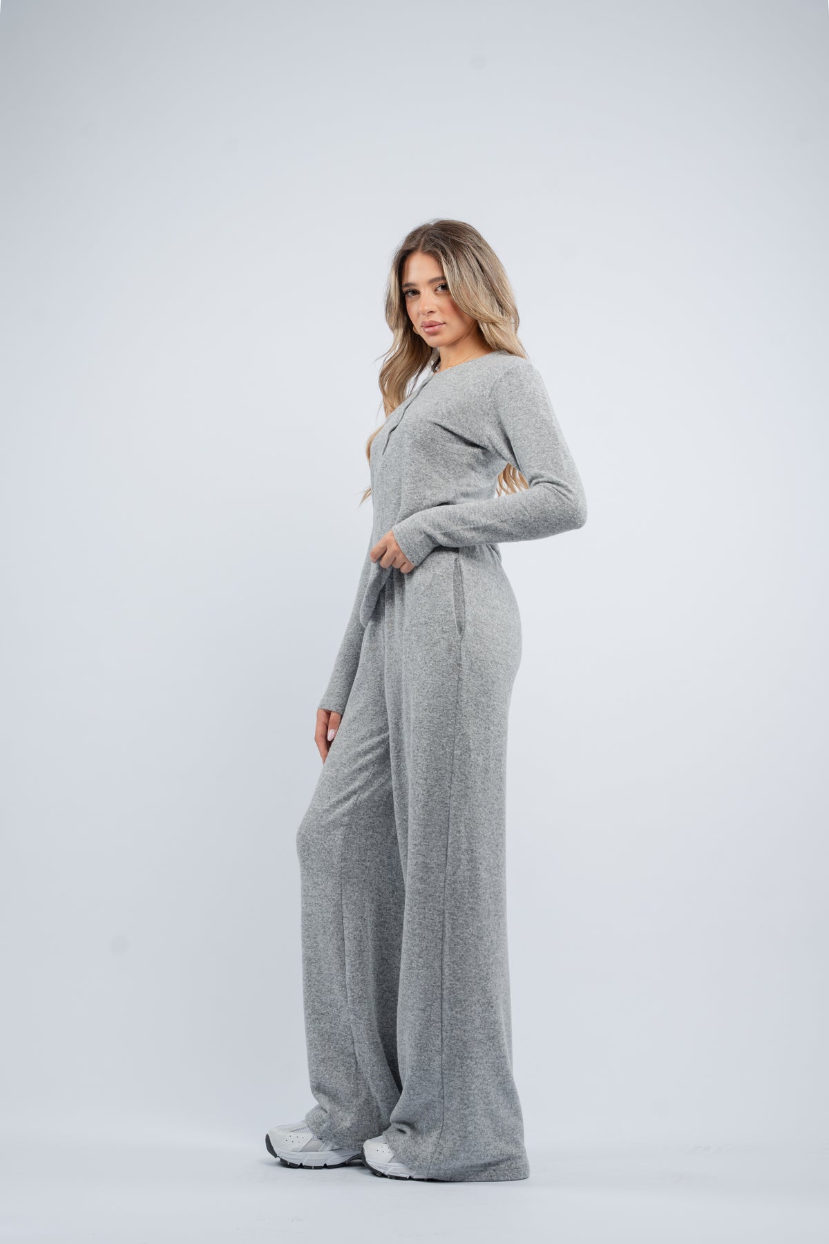 Soft knit buttoned set