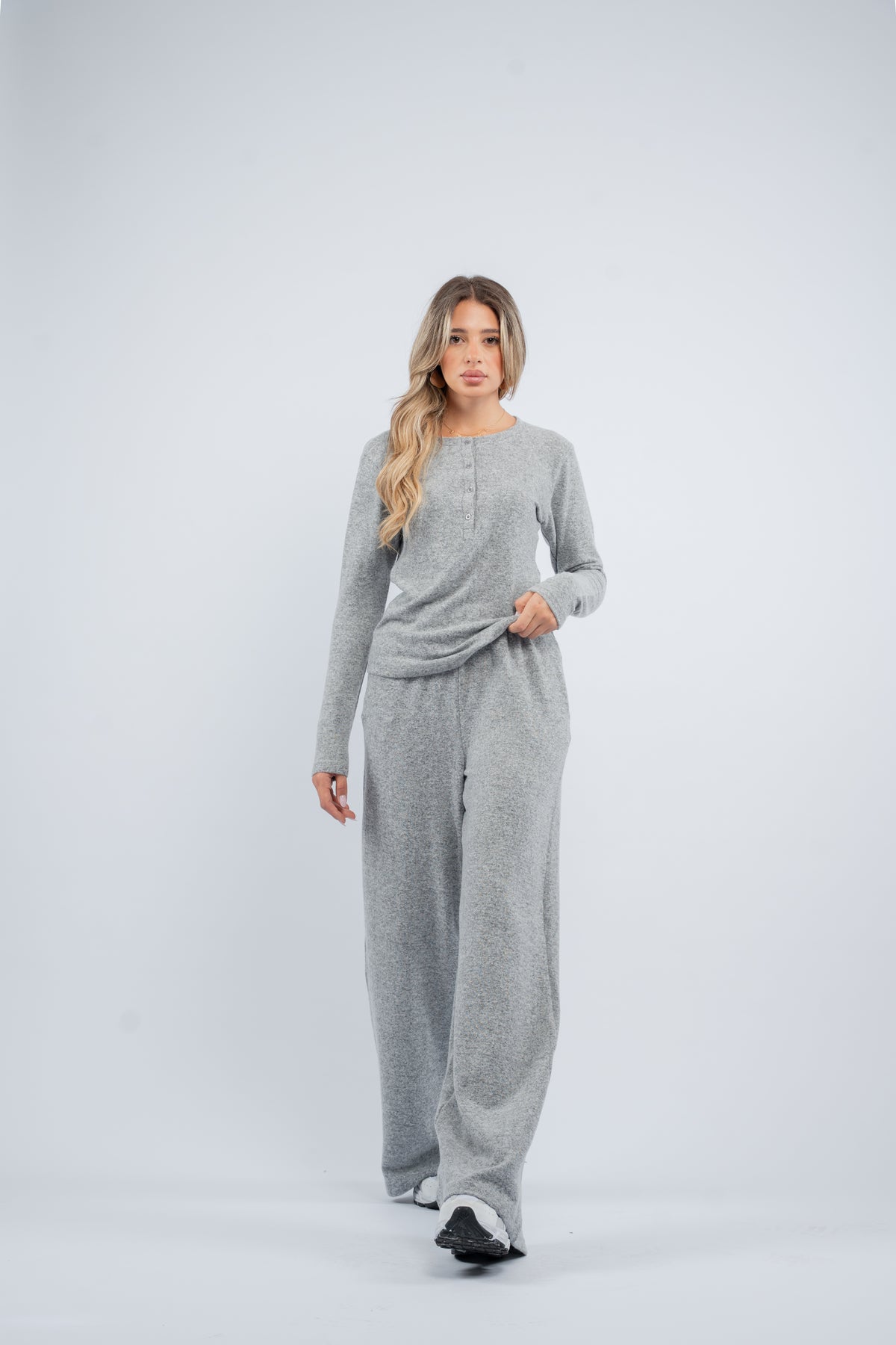 Soft knit buttoned set