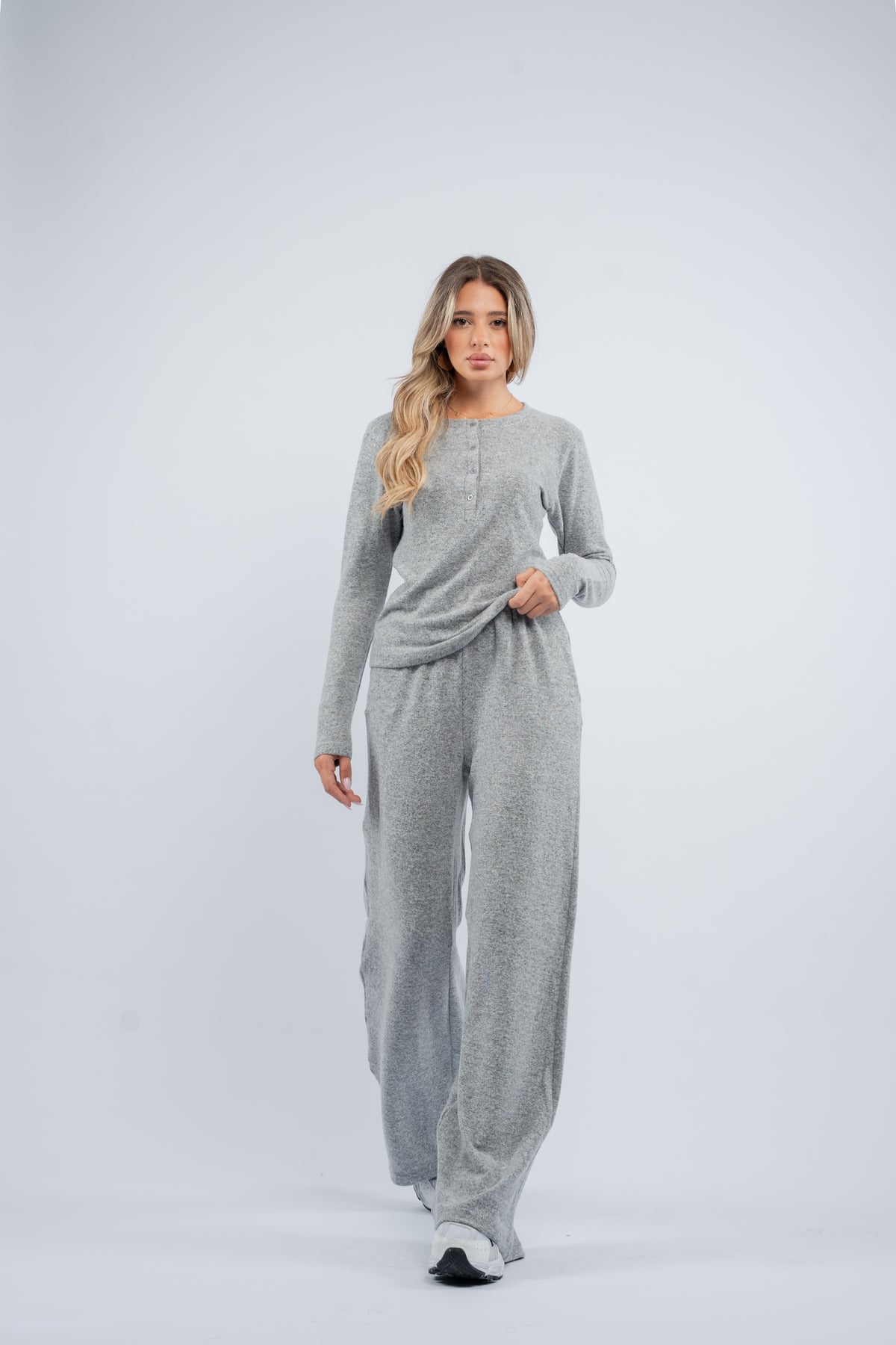 Soft knit buttoned set