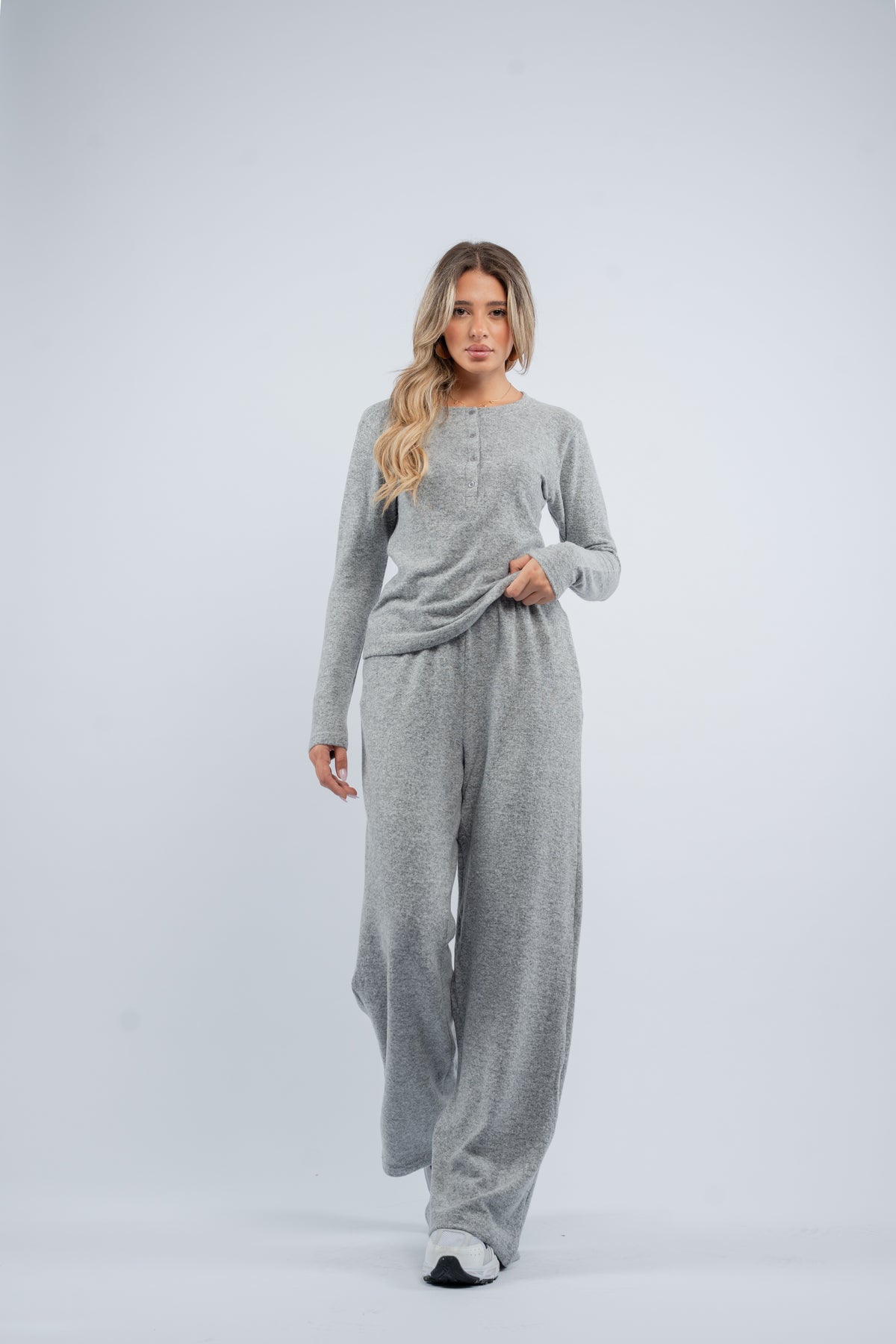 Soft knit buttoned set