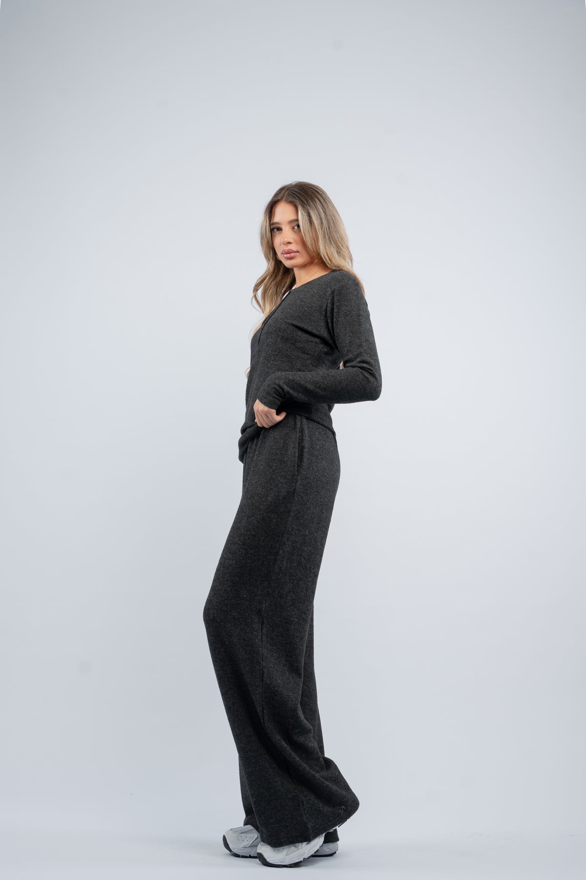 Soft knit buttoned set