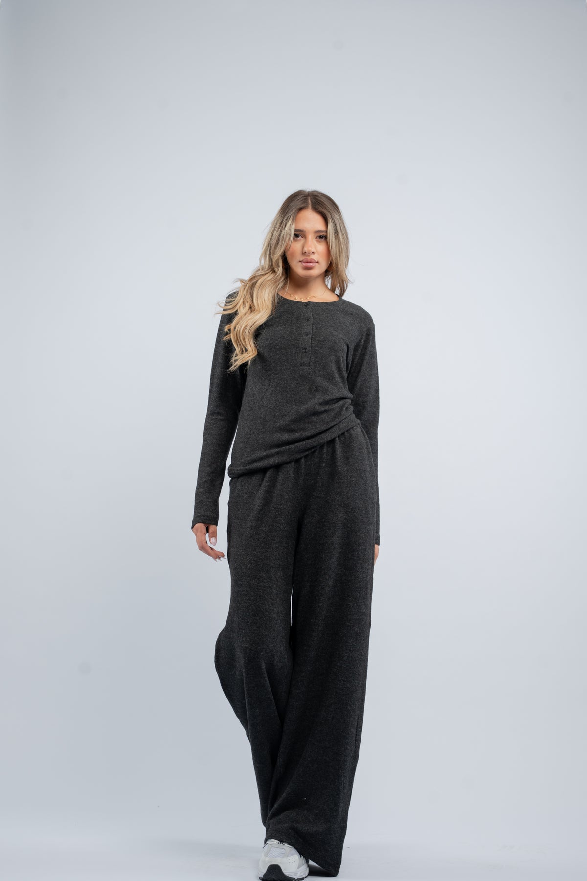 Soft knit buttoned set