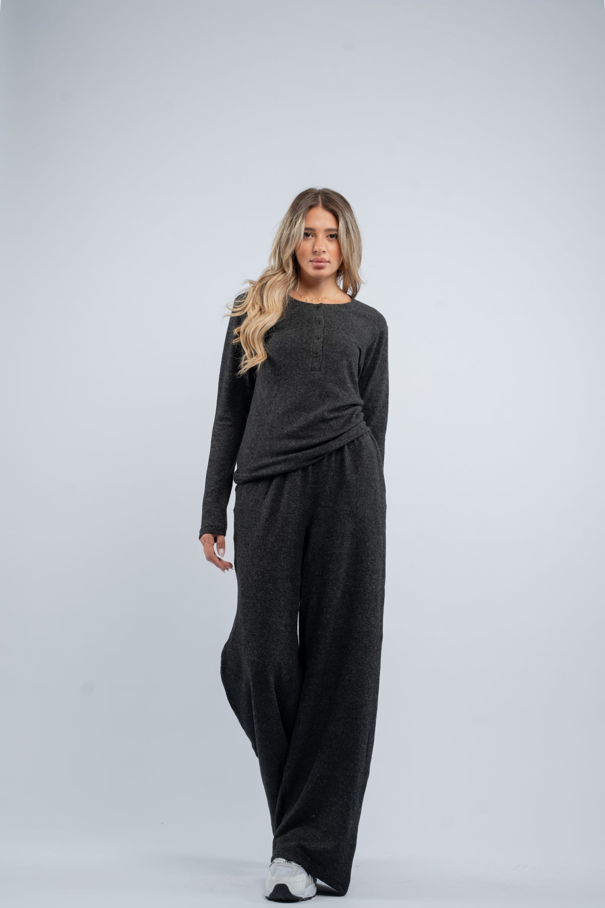 Soft knit buttoned set