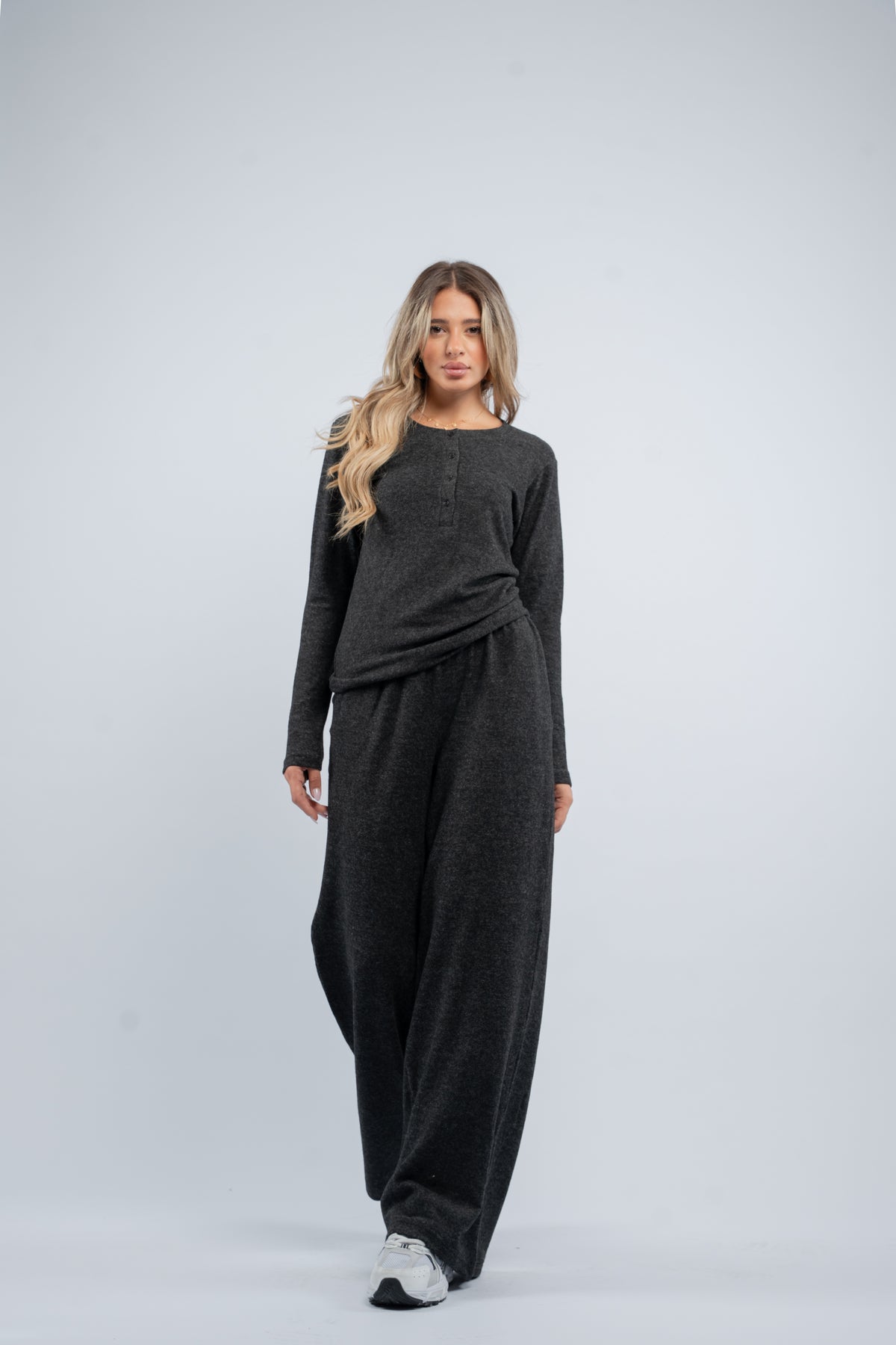 Soft knit buttoned set