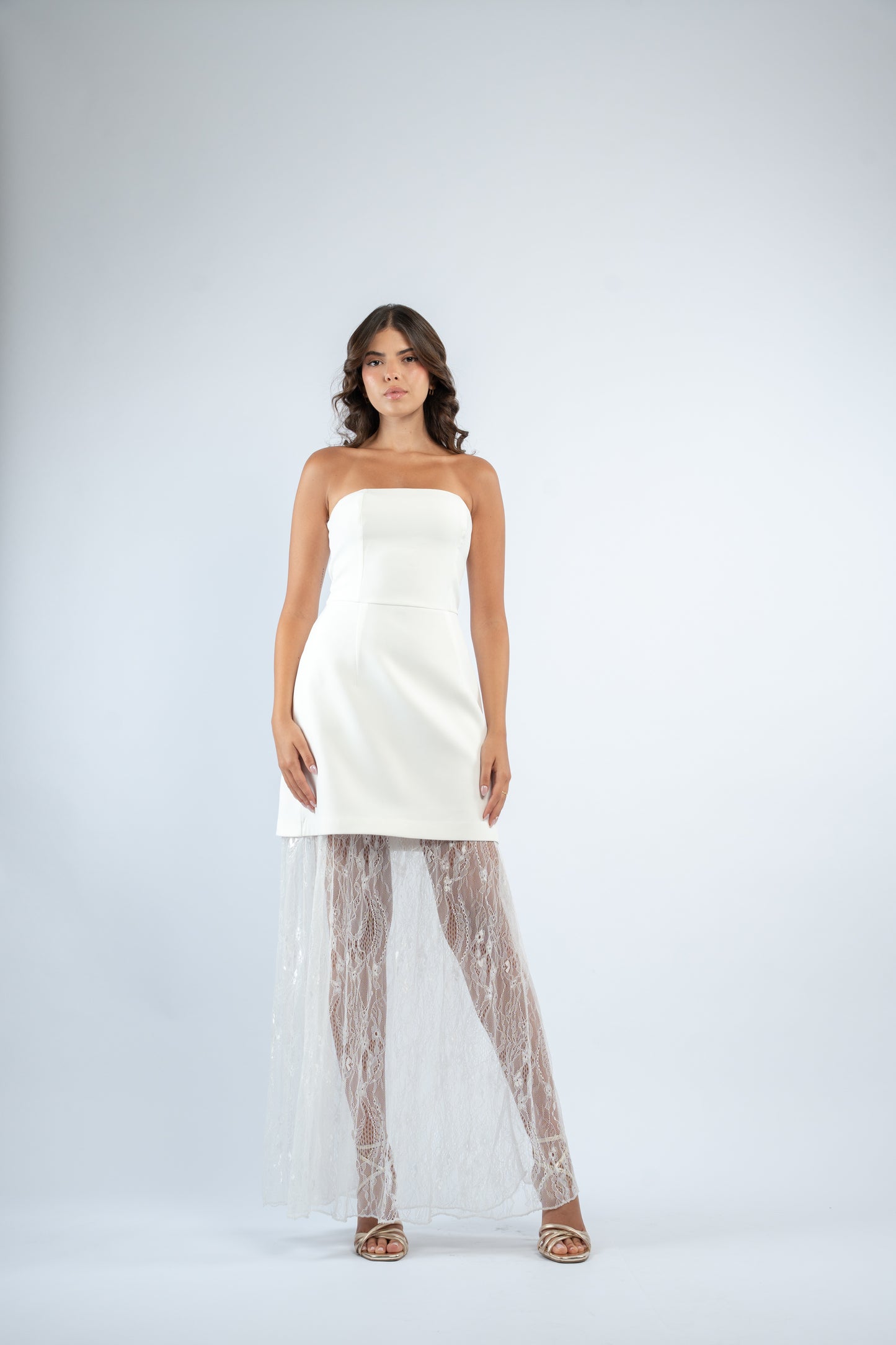 Lace hem strapless dress