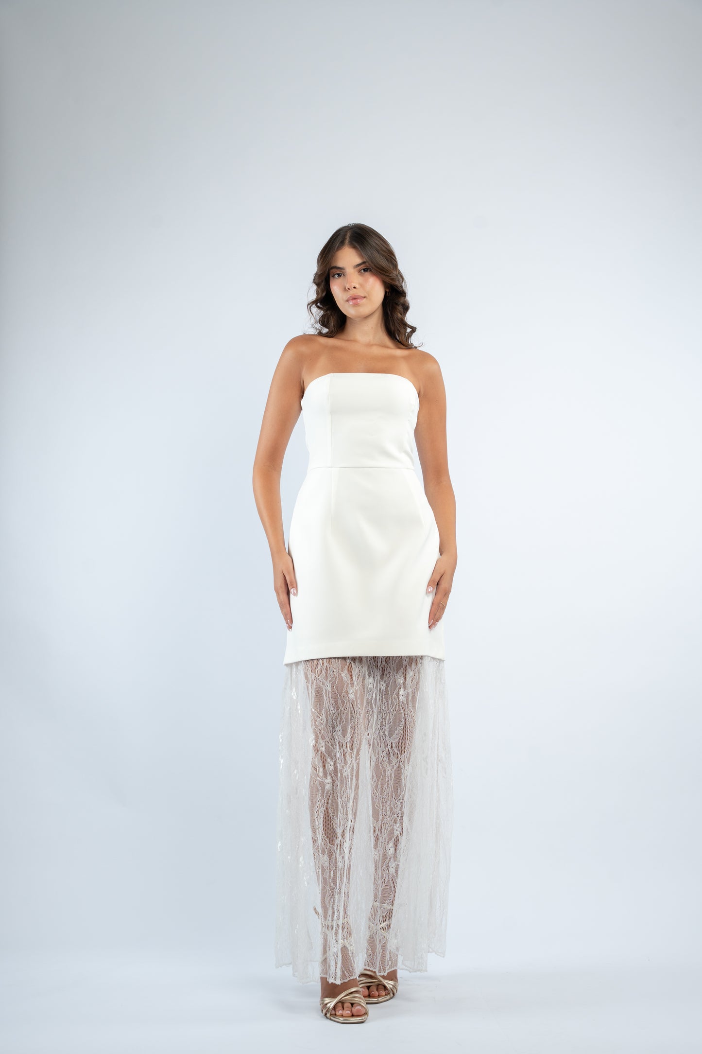 Lace hem strapless dress