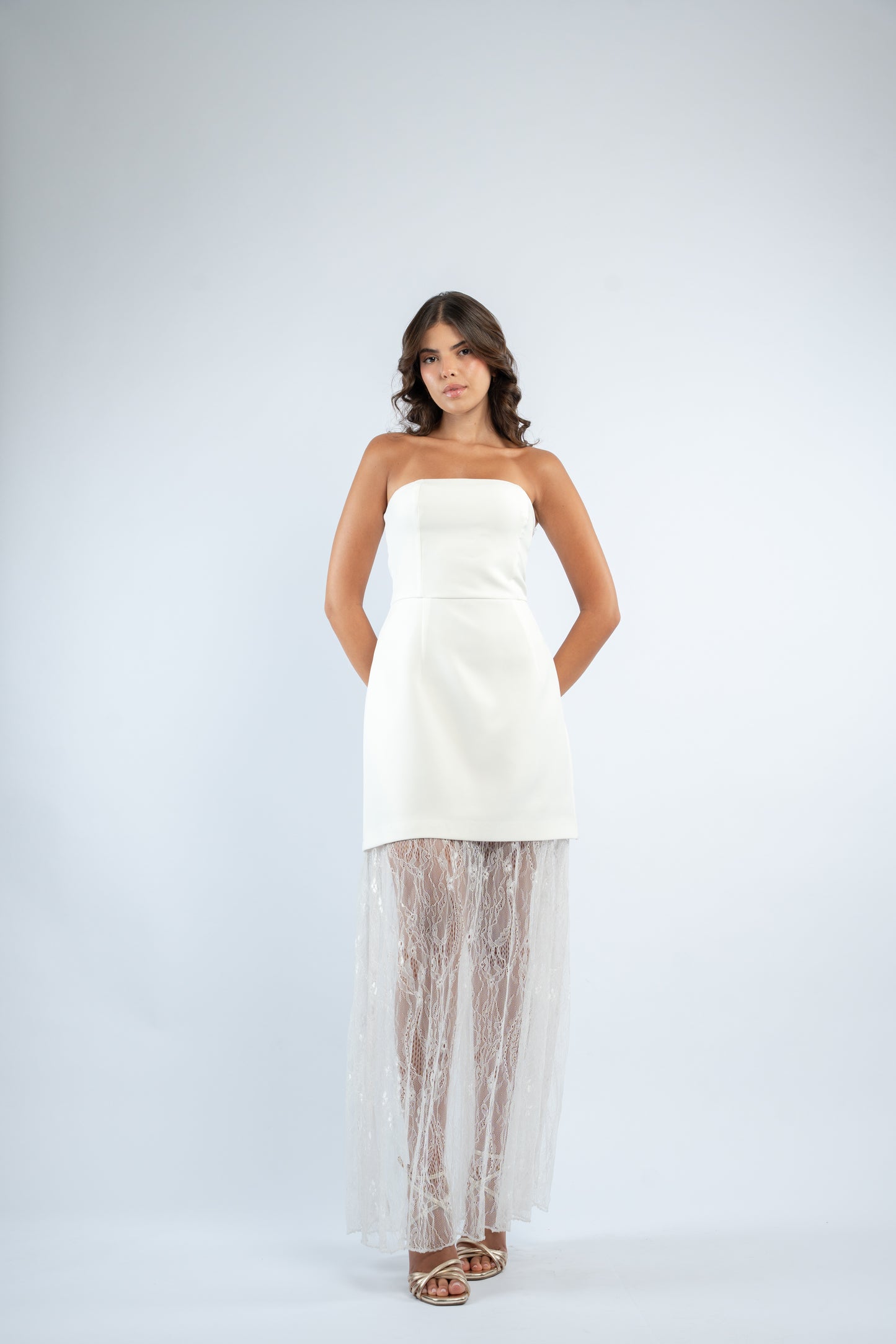 Lace hem strapless dress