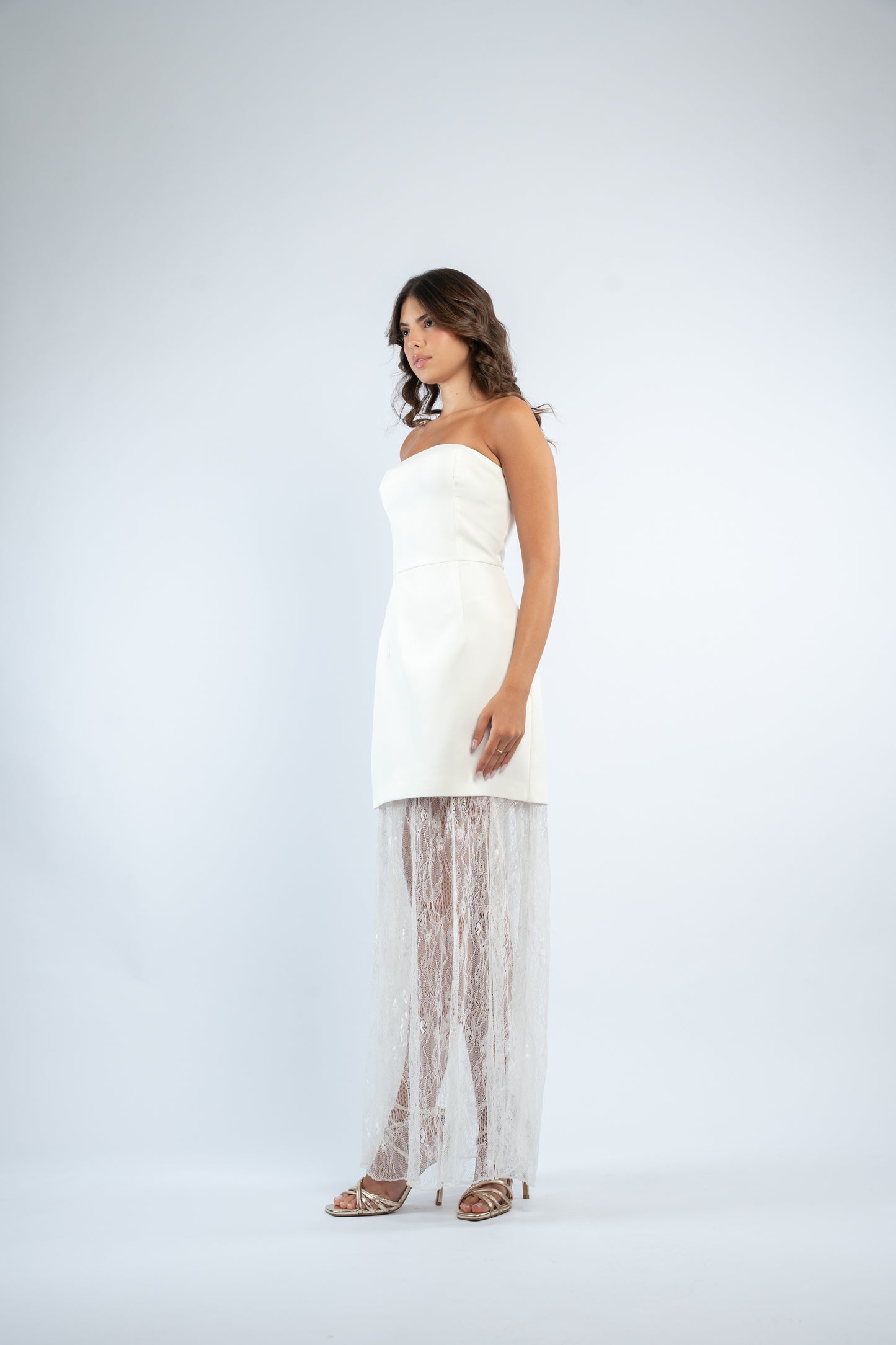 Lace hem strapless dress