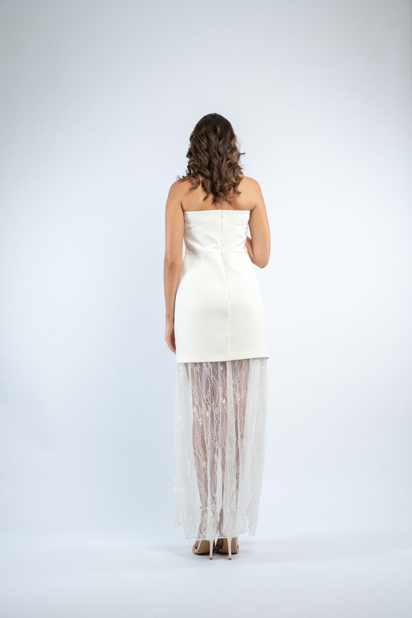Lace hem strapless dress