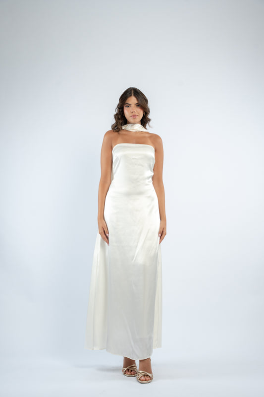Tie back satin dress