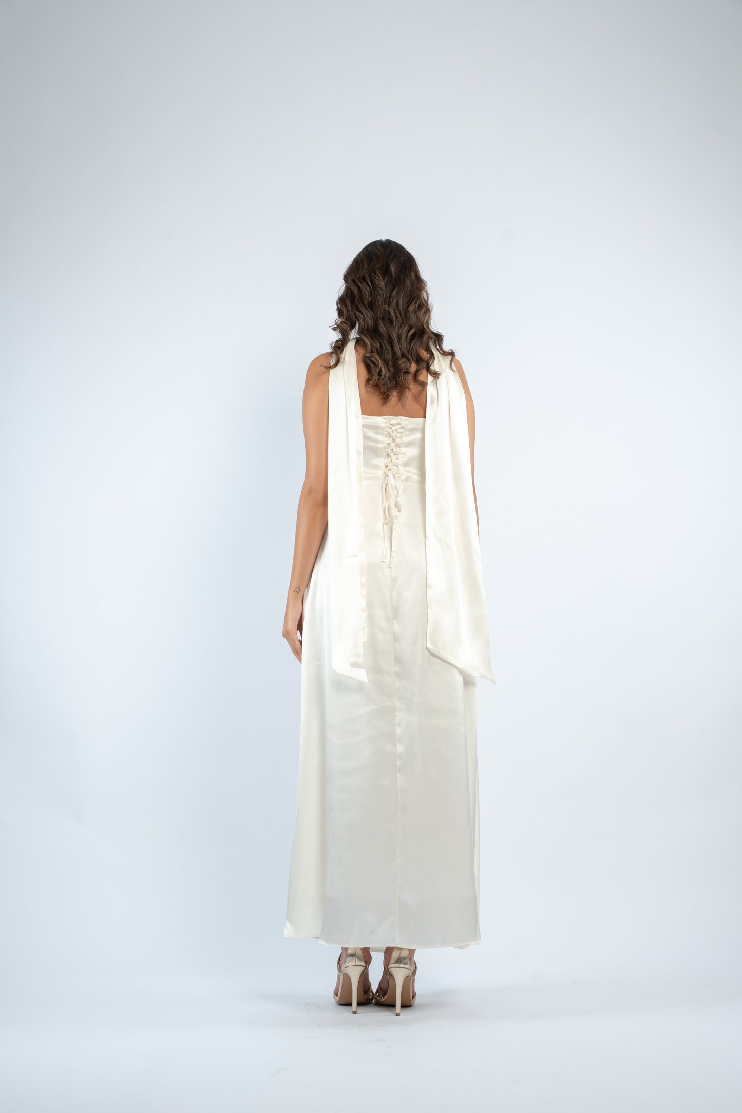 Tie back satin dress