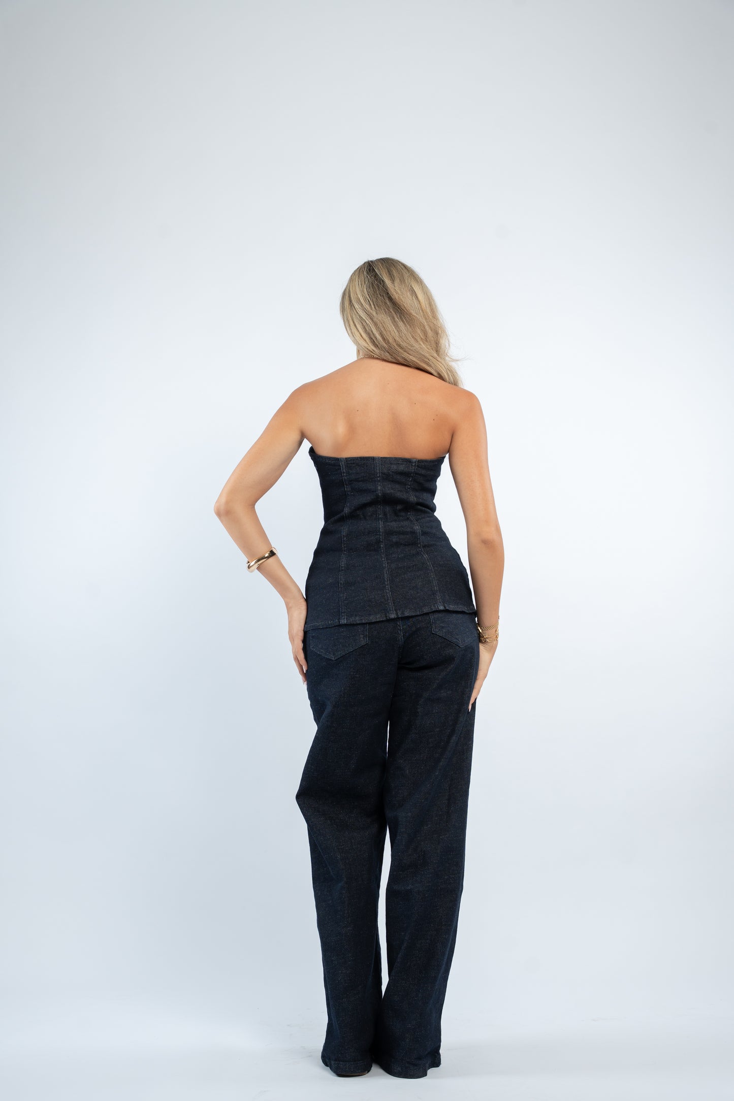 Gold button denim set