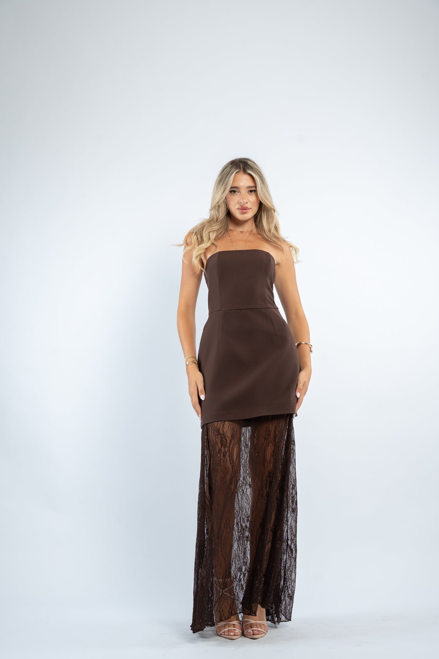 Lace hem strapless dress