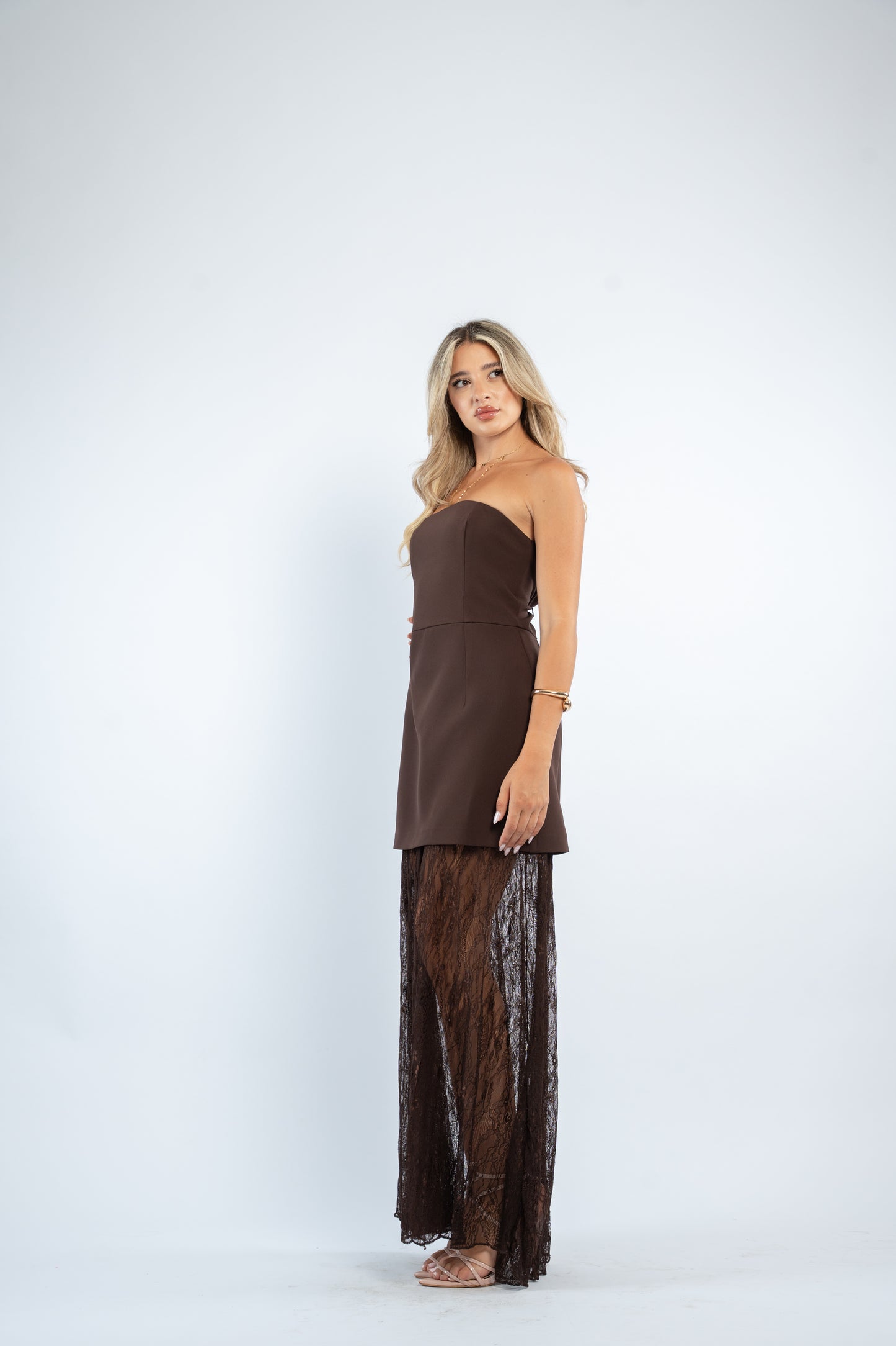 Lace hem strapless dress