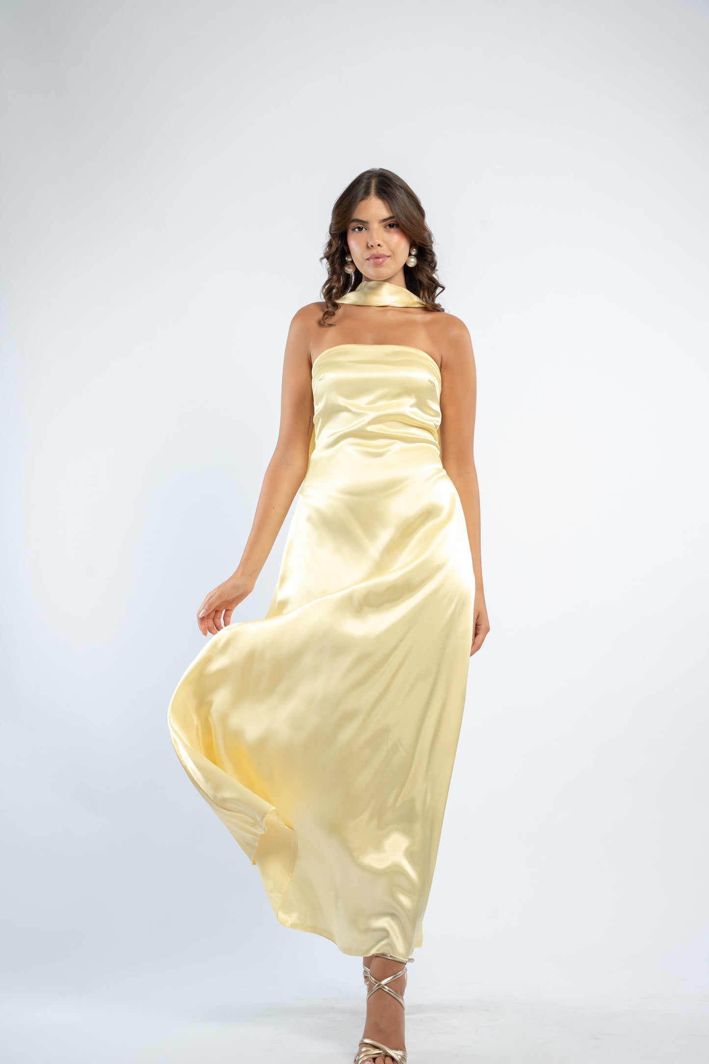 Tie back satin dress