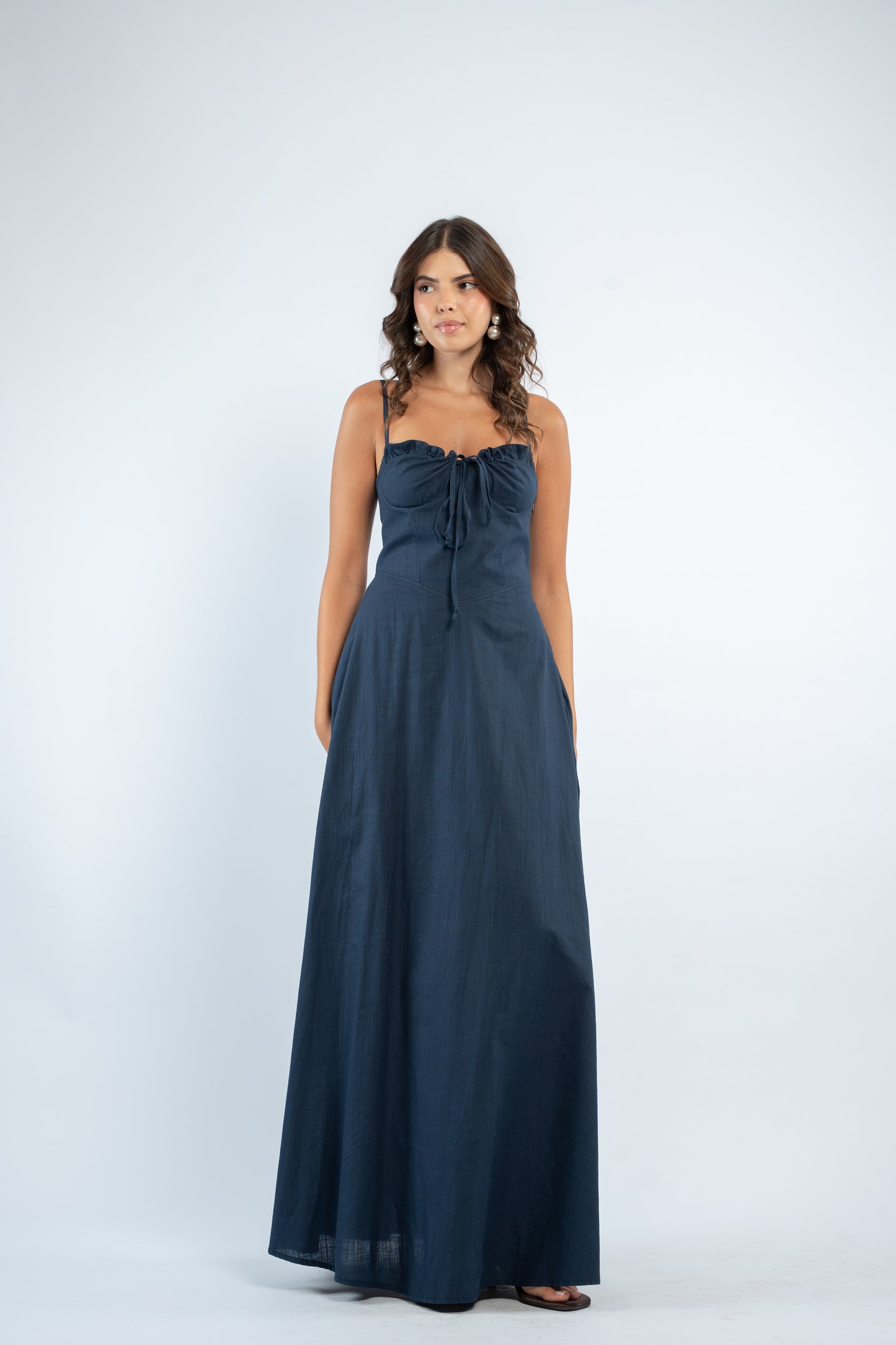 Tie detail linen dress