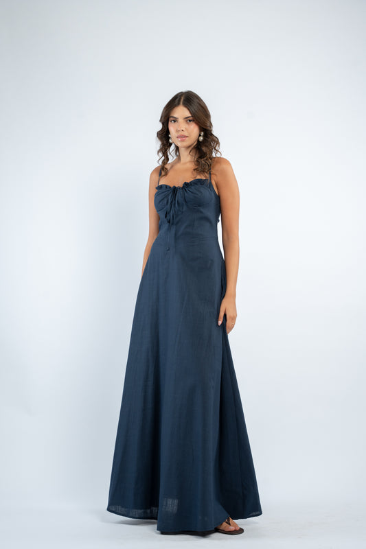 Tie detail linen dress